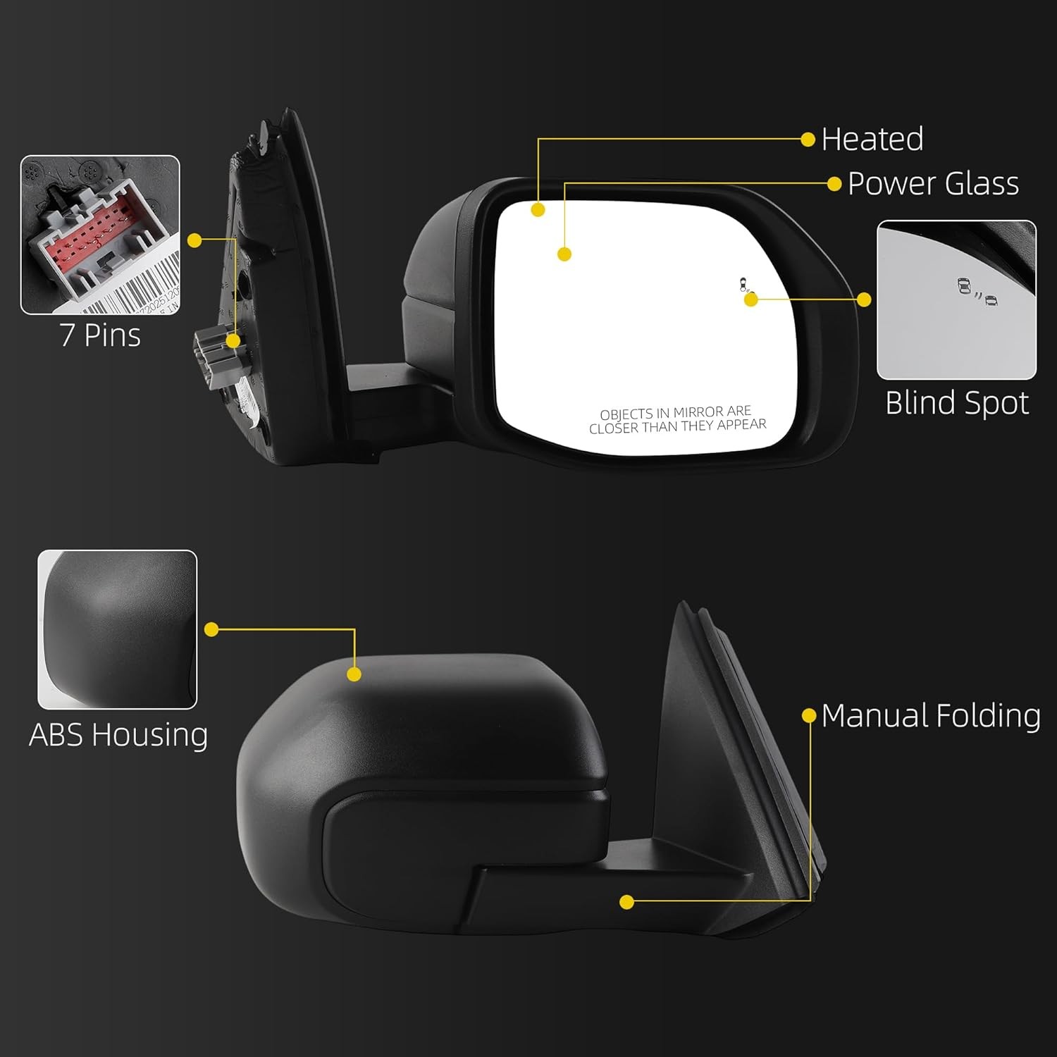 Passenger Right Side Mirror Heated Manual Fold For 2021-2024 Ford Bronco Sport