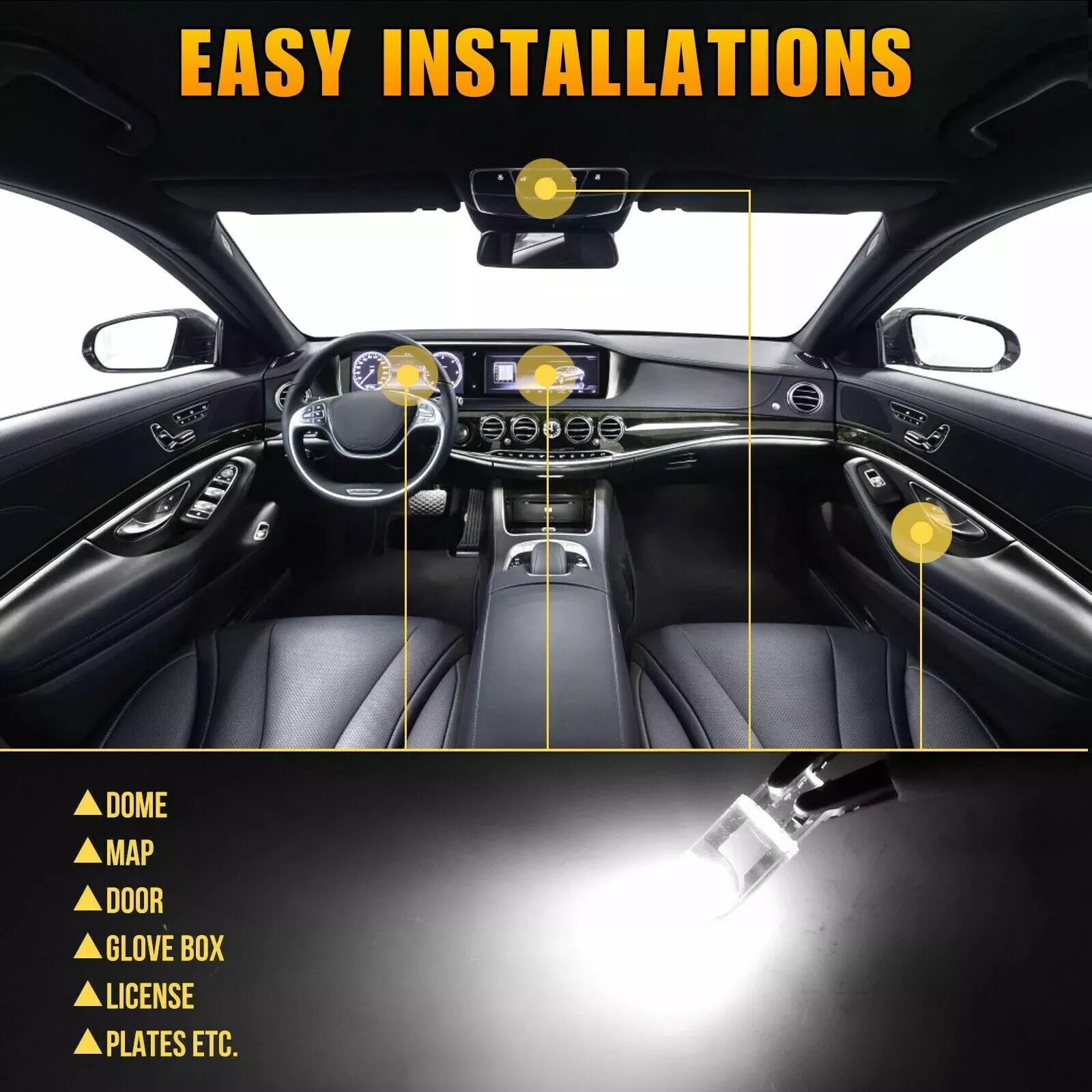 20pcs LED License Plate Interior Light Bulb White T10 194 168 W5W 2825 6000K