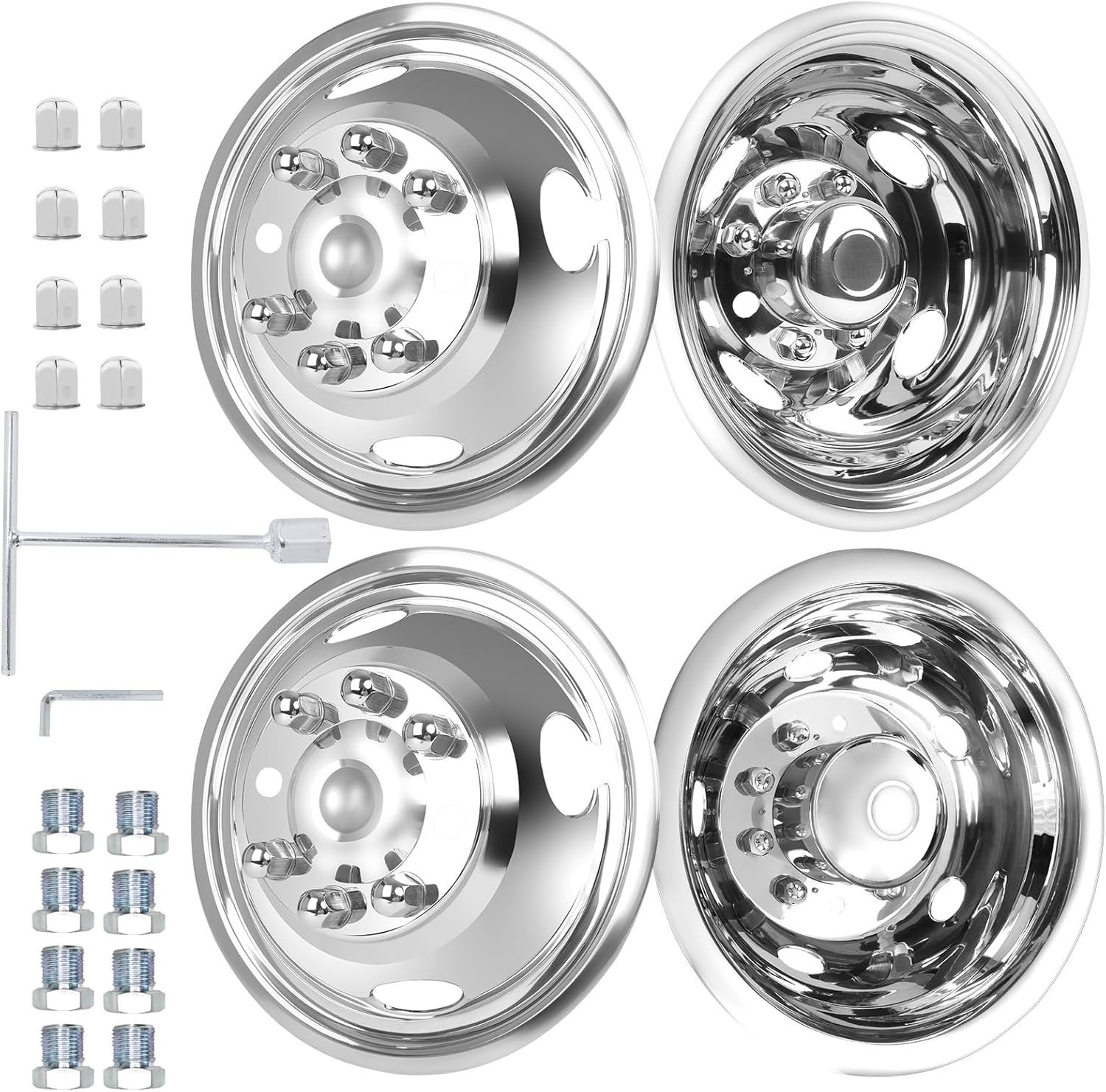 16″ 8 Lugs Wheel Simulator Stainless Steel Set For 2008-2025 Ford E350/E450 Van