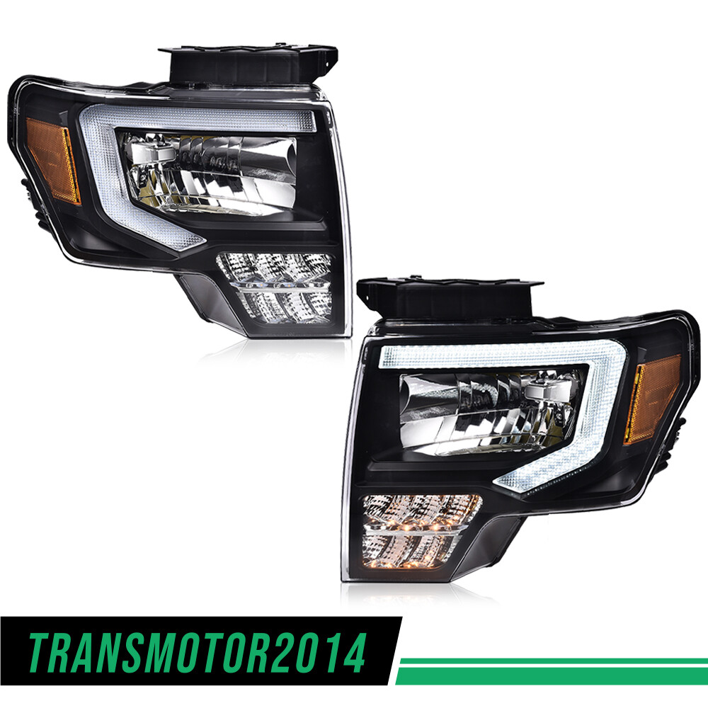 Fit For 2009-2014 Ford F150 F-150 Truck LED DRL Projector Headlights Left+Right