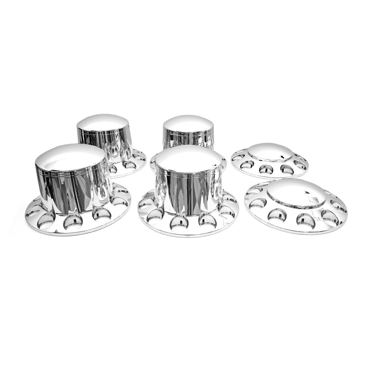 Chrome 33mm Semi Truck Front & Rear Wheel Axle Cover Lugs w/ Cylinder Hub Caps