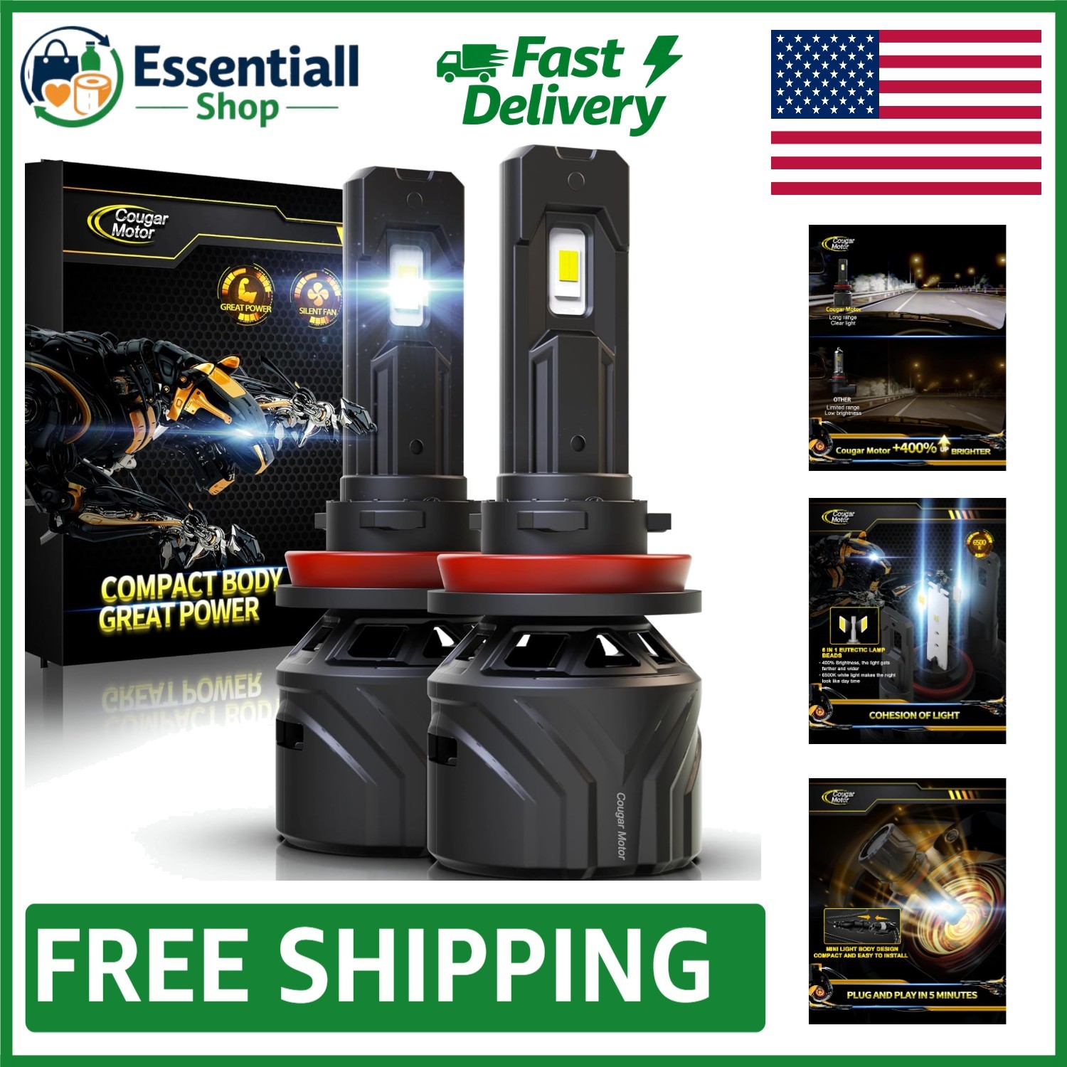 Long-Lasting H11 Fog Lights – 50,000 Hours Lifespan, 360-Degree Adjustable Light