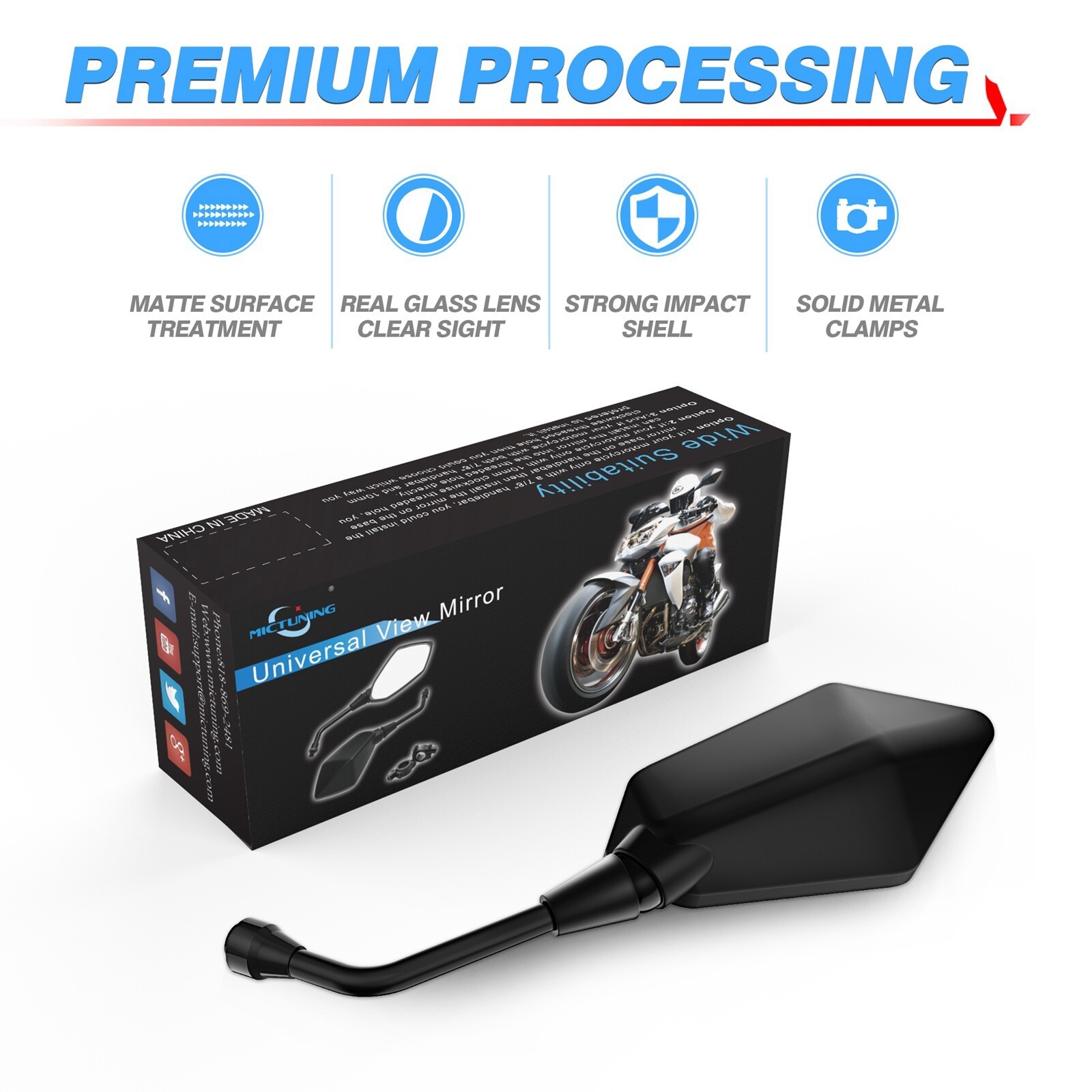 Pair 7/8″ 22mm Handlebar End Rearview Side Rear View Mirror Universal Motorcycle