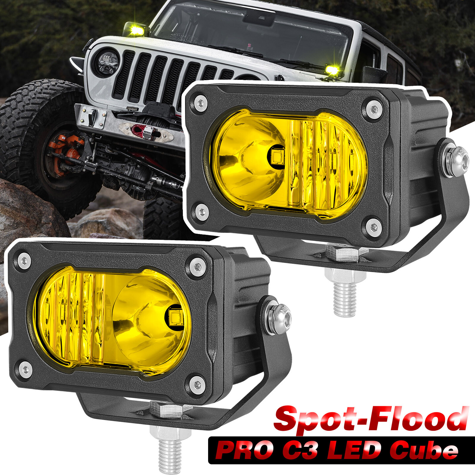 2X 3″ 40W PRO LED Cube Work Light Bar Combo Pods OffRoad Driving 4WD ATV+ Wiring