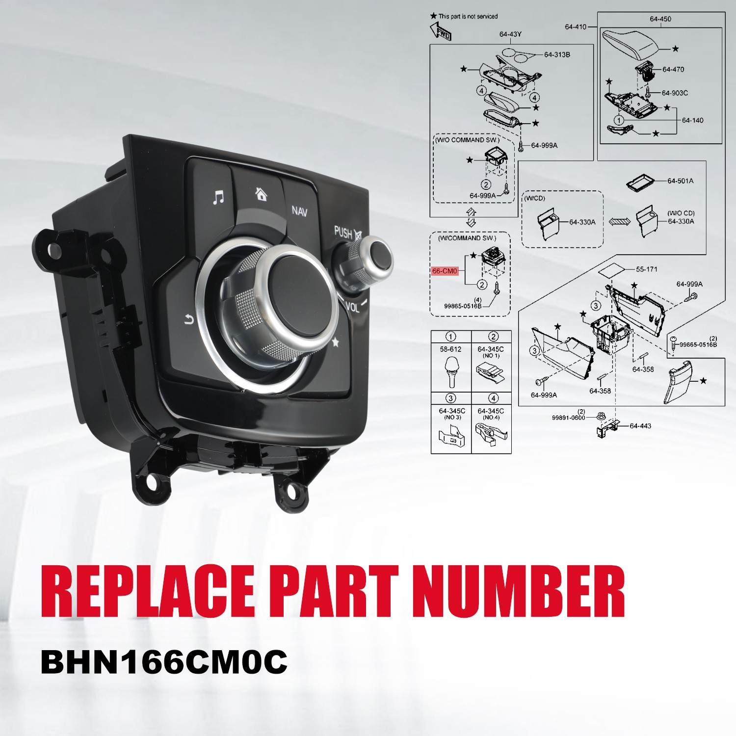 Radio Infotainment Navigation Control Unit Fits for Mazda 3 BHN1-66-CM0C