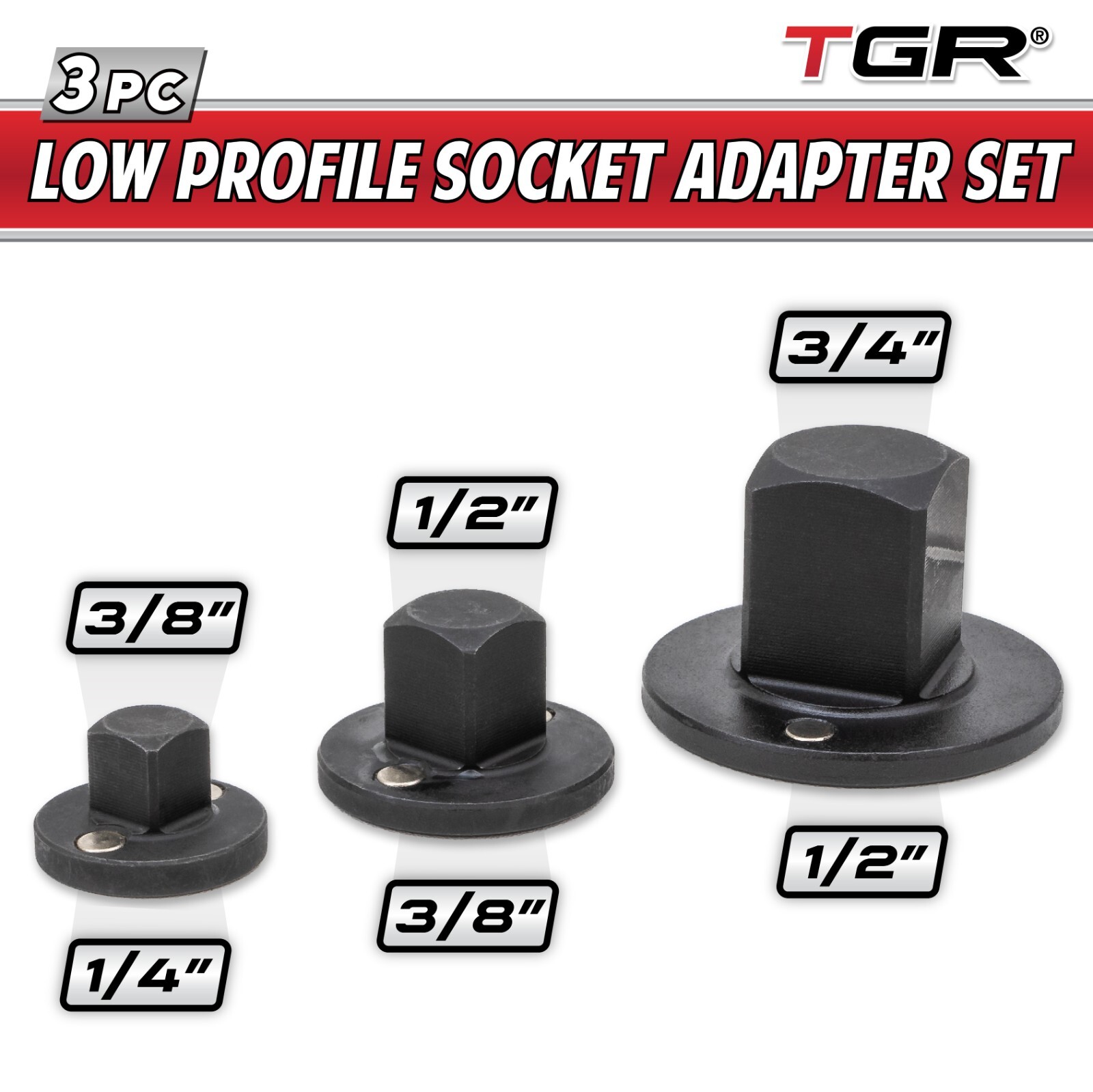 TGR 3PC. Low Profile Impact Socket Adapter Set – Drive Reducing
