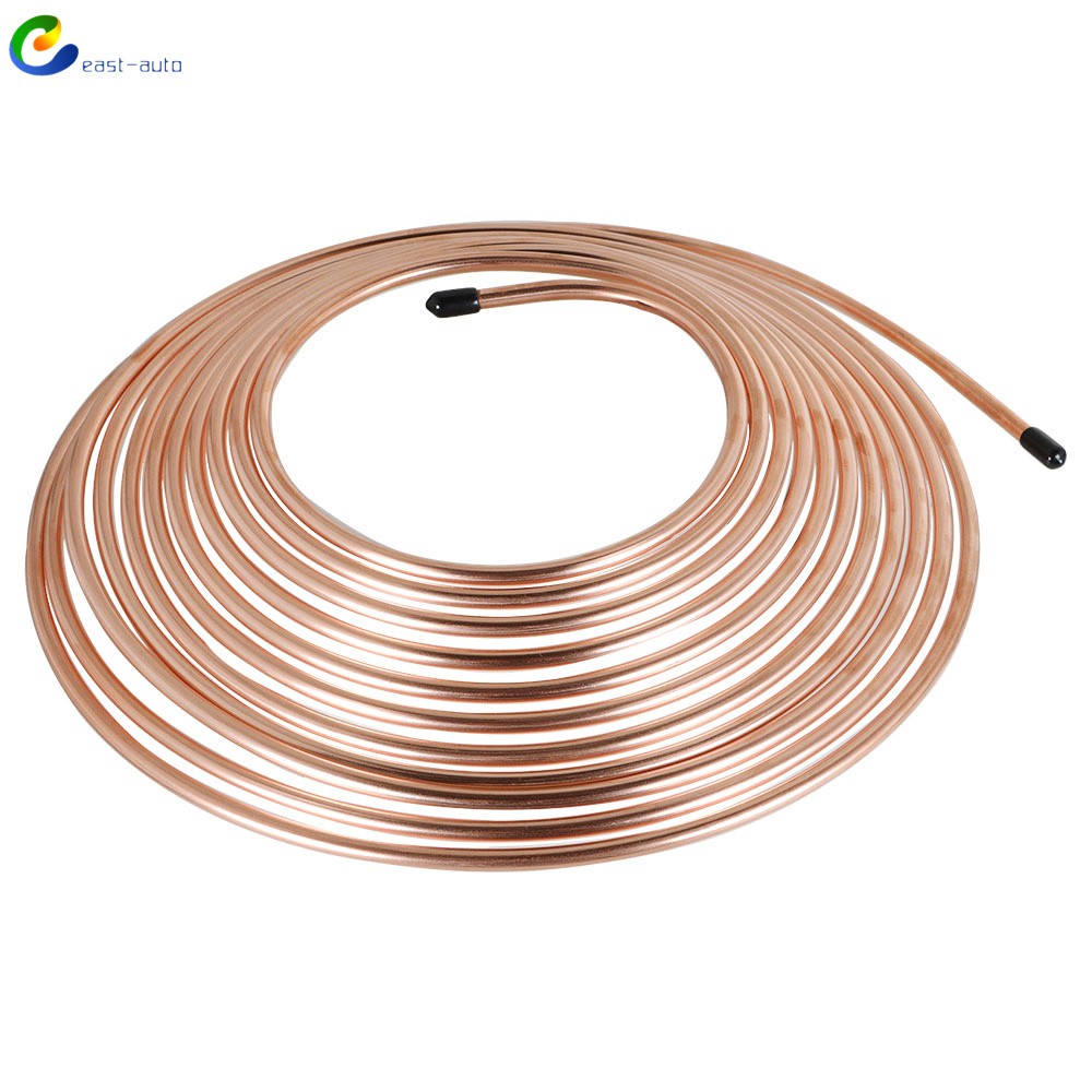 25 Ft Coil Roll 1/4 OD w/ 16 Fittings Copper Plated Brake Line Tubing Kit