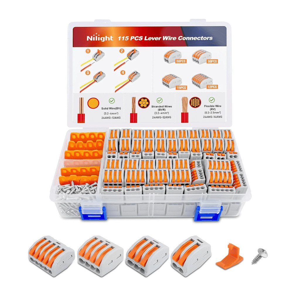 Nilight 115Pcs Lever Wire Connectors Kit 28-12AWG Inline Electrical Terminal