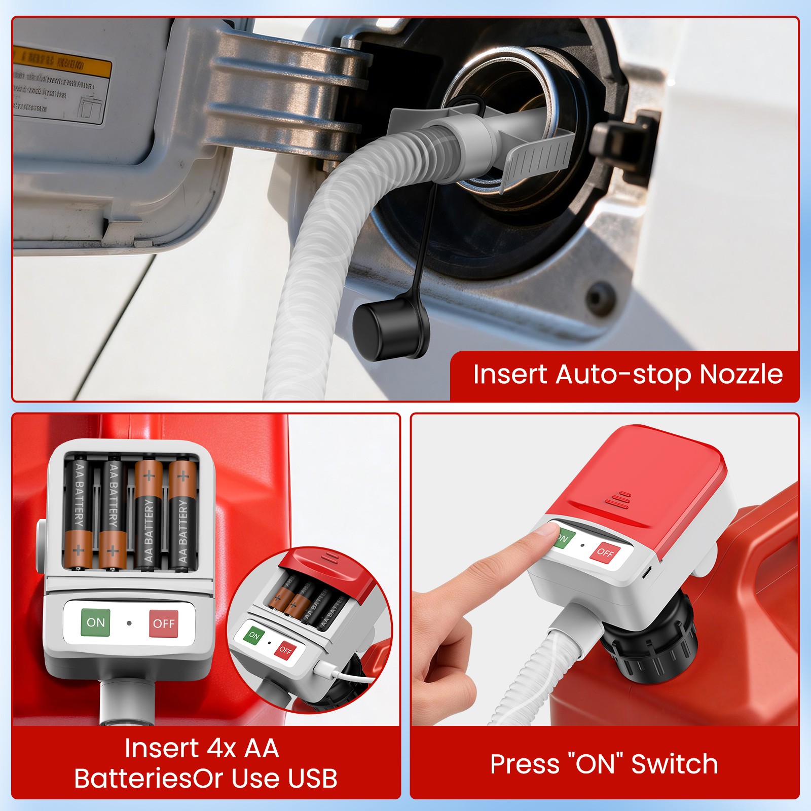 2in1 Automatic Portable Fuel Transfer Pump, Auto-Stop for Gas Diesel&Oil 3.2 GPM