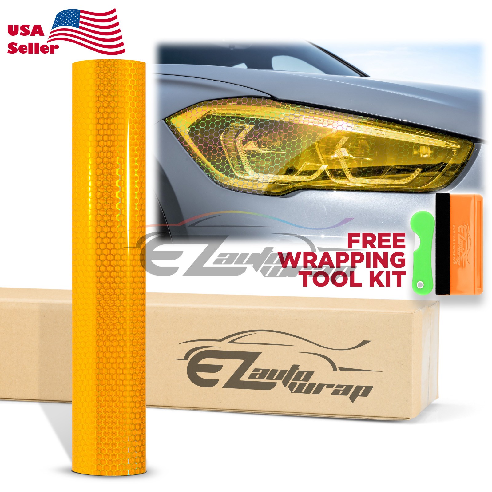 12″ Hex Holographic Gloss Headlight Taillight Tint Film Fog Honeycomb Protective