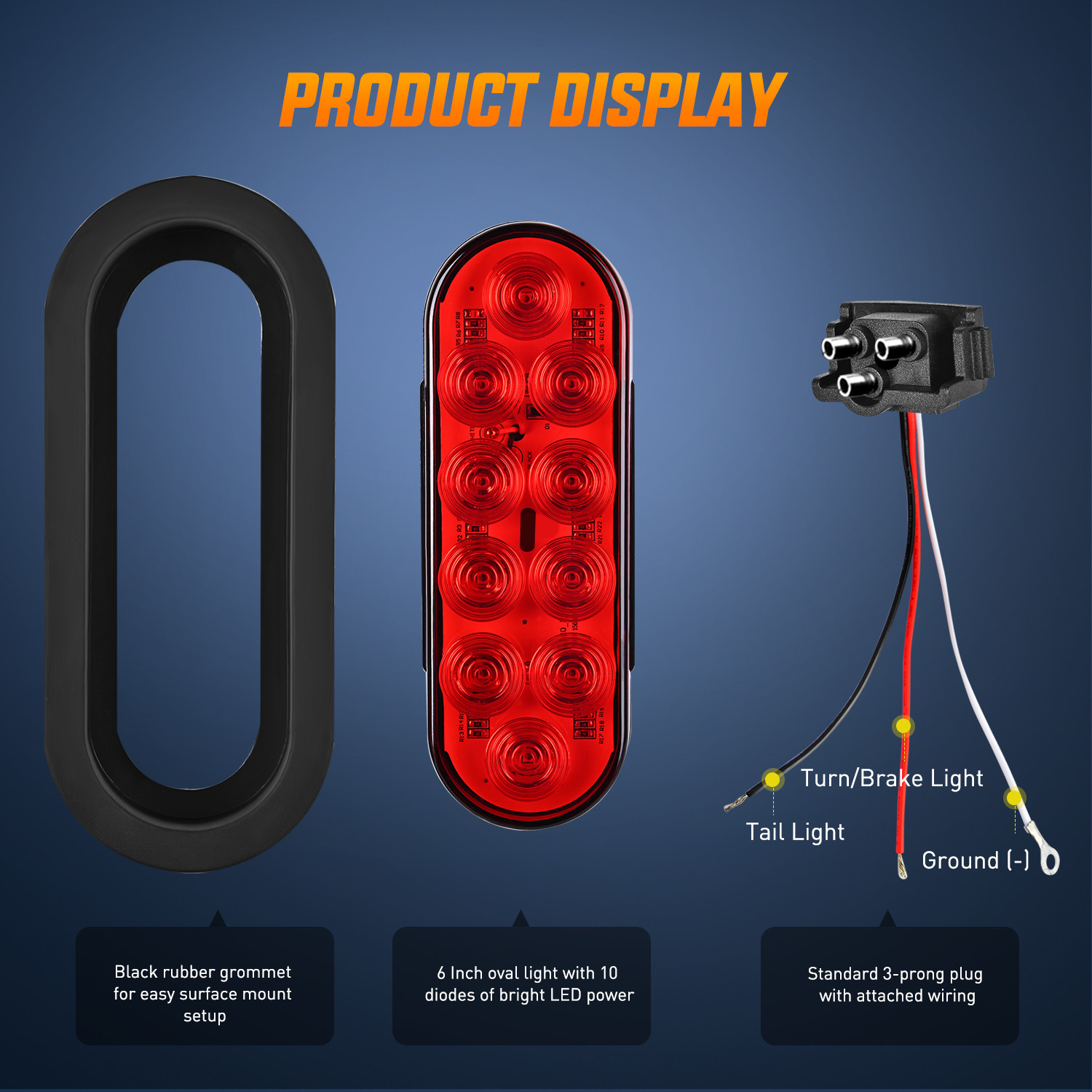 Nilight 6Inch Oval Trailer Tail Light 6PCS Red White 10LED IP67 Waterproof Light
