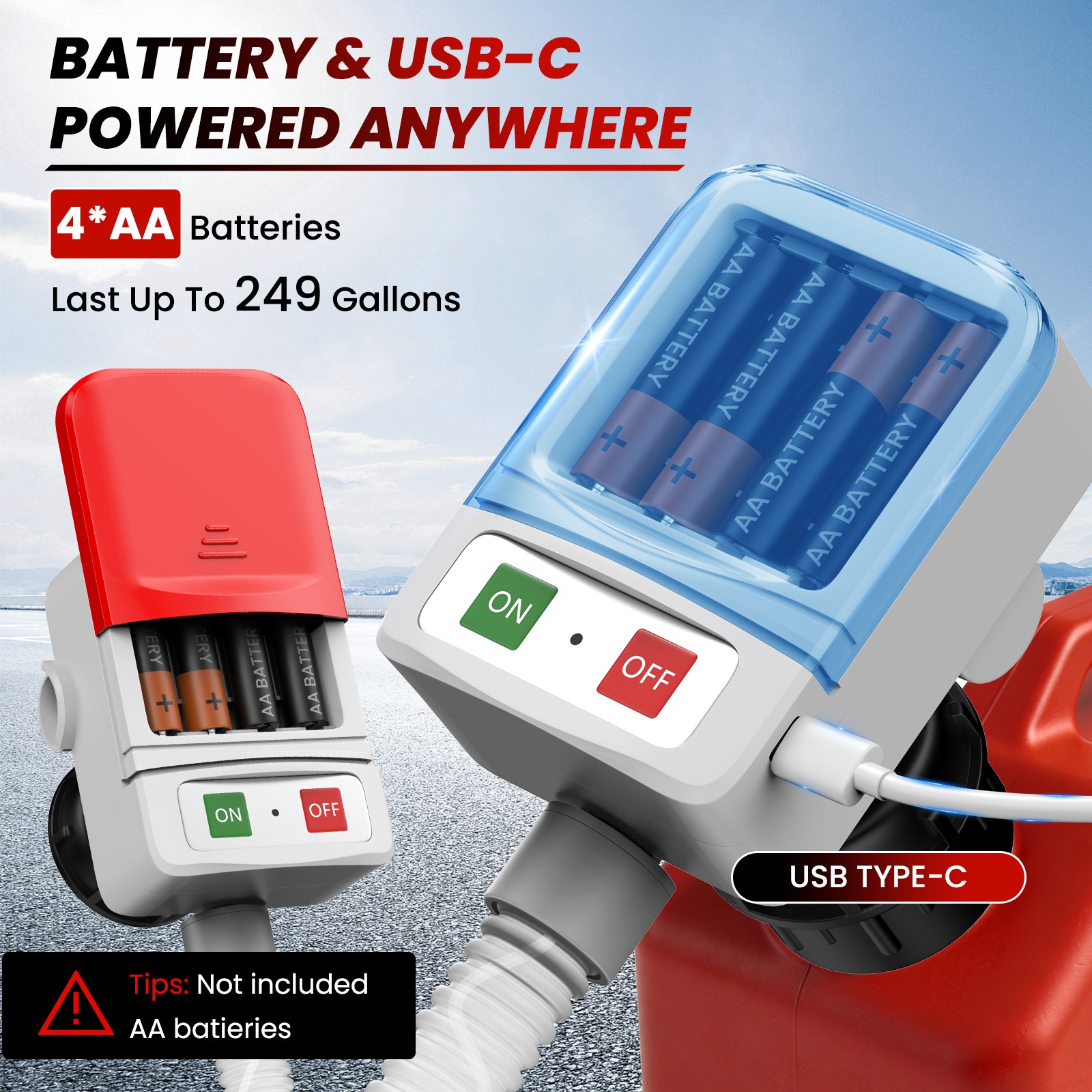 2in1 Automatic Portable Fuel Transfer Pump, Auto-Stop for Gas Diesel&Oil 3.2 GPM