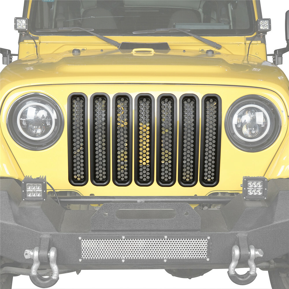 7PCS Front Grille Clip-in Mesh Insert Cover Guard For 1997-2006 Jeep Wrangler TJ