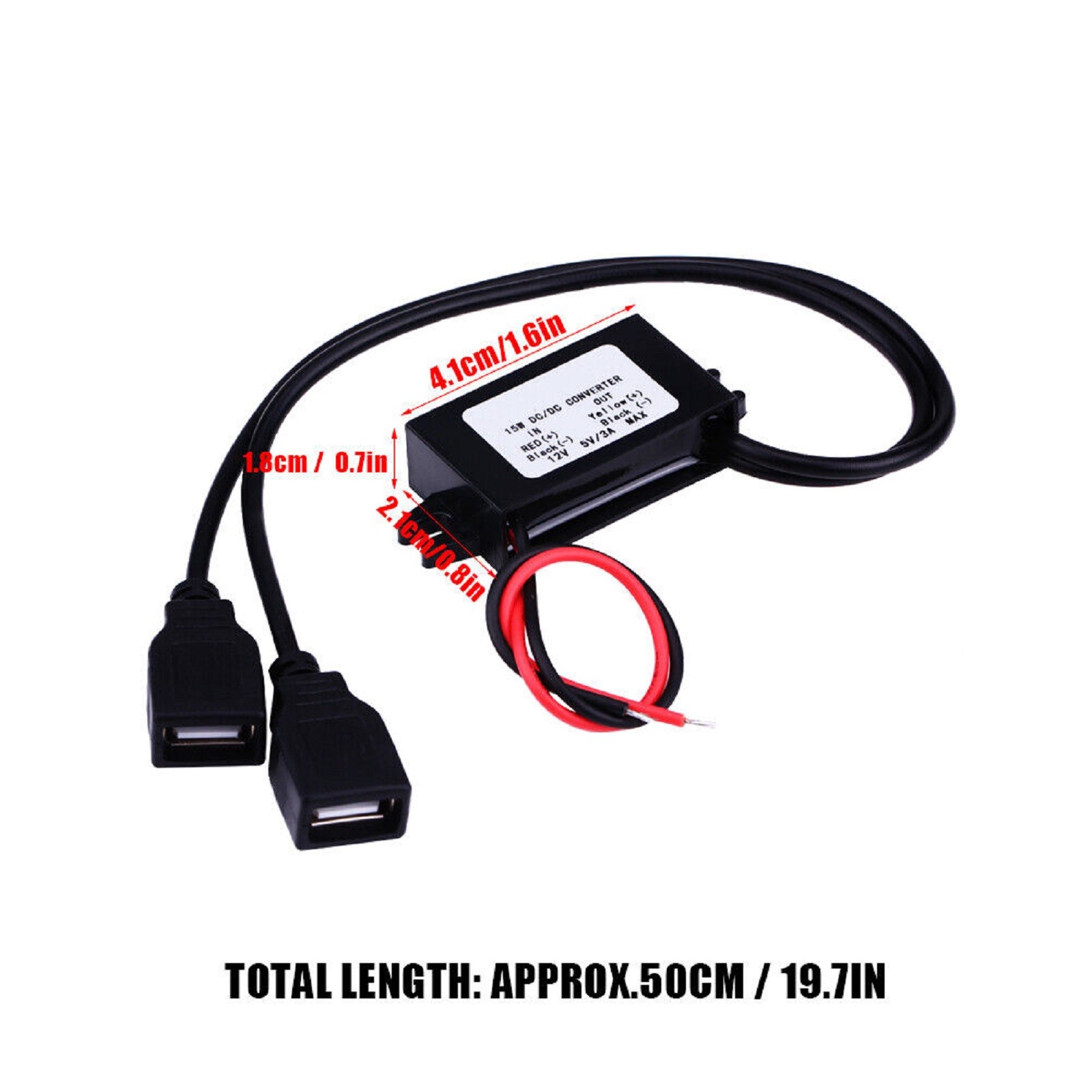 DC 12V To DC 5V 3A Dual USB Charger Adapter Power Converter Module For Car