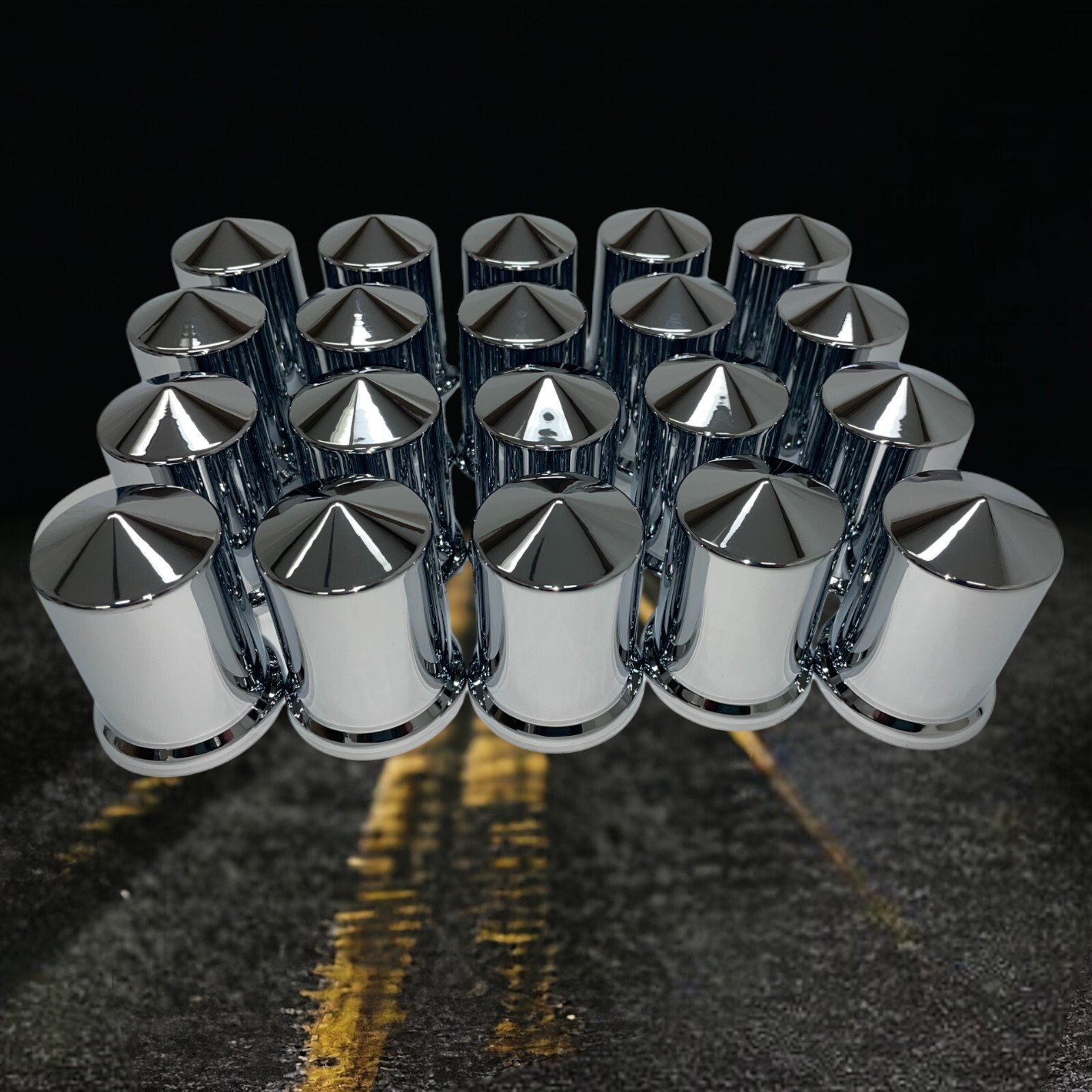 33mm Chrome Lug Nut Covers PUSH ON Plastic Tall Pointed 20 Pack