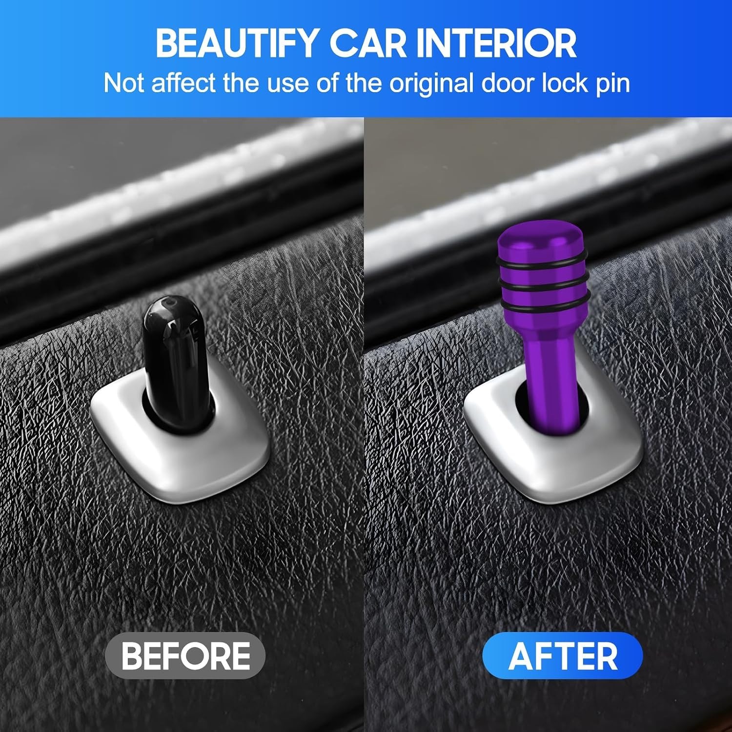 4PCS Car Door Lock Knobs Aluminum Alloy Universal Auto Interior Decor Purple