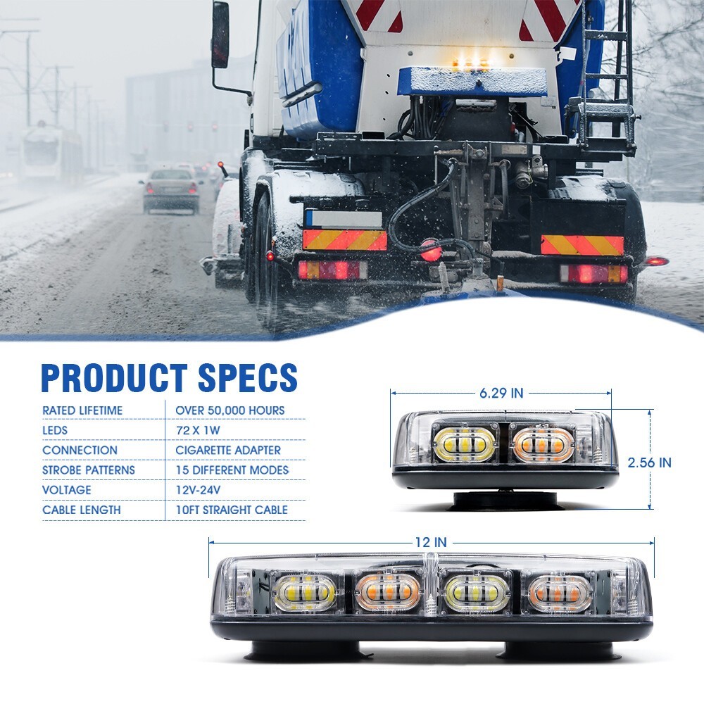 Hewworth Truck Rooftop beacon Strobe Bar Lights 72-LEDs Emergency Light Hazard