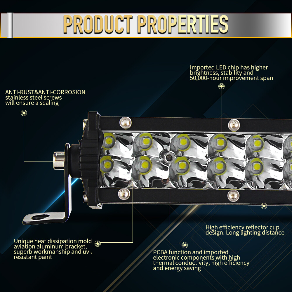 26″ 2400W Dual Row LED Work Light Bar 4X4 Truck SUV ATV Driving Fog Lamp 25″/27″
