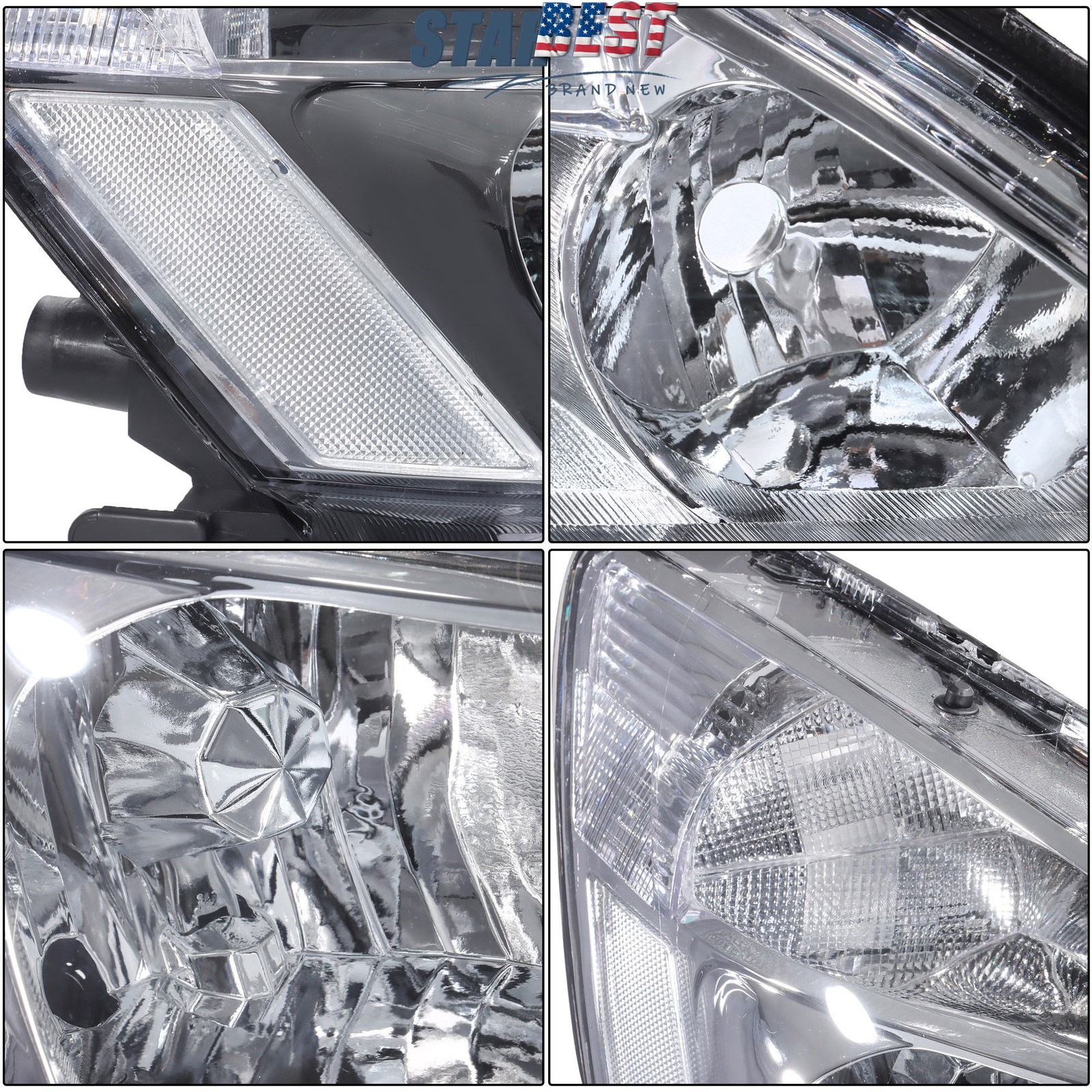 Headlight Assembly Halogen Left+Right Chrome Housing For Honda Accord 2003-2007