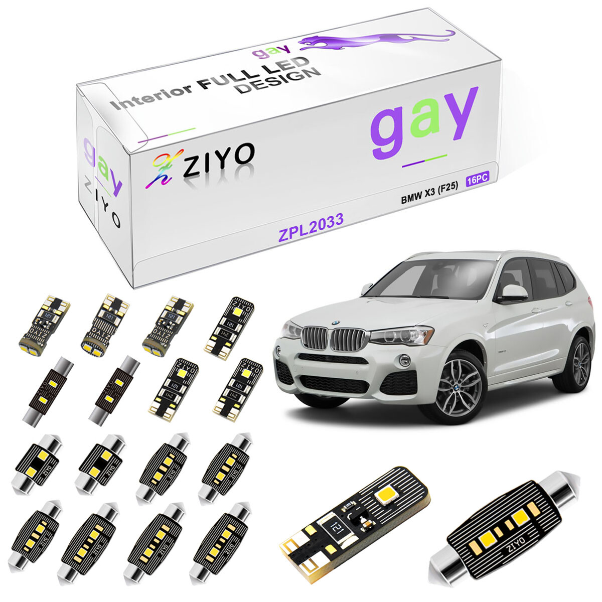 16pcs Deluxe Bright White Interior LED Dome Light Kit For BMW X3 F25 2011-2017