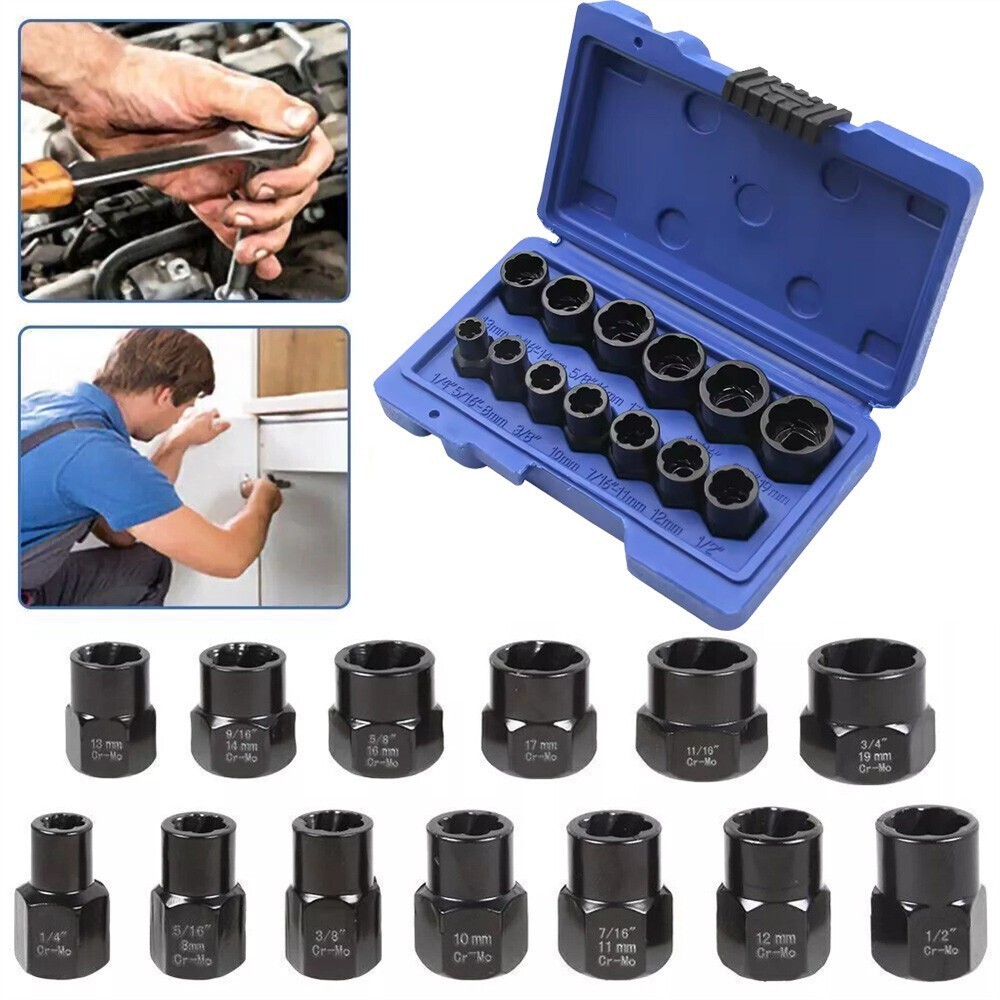 Impact Bolt Extractor Set Nut Remover Set Stripped Extraction Socket Tool 13PCS