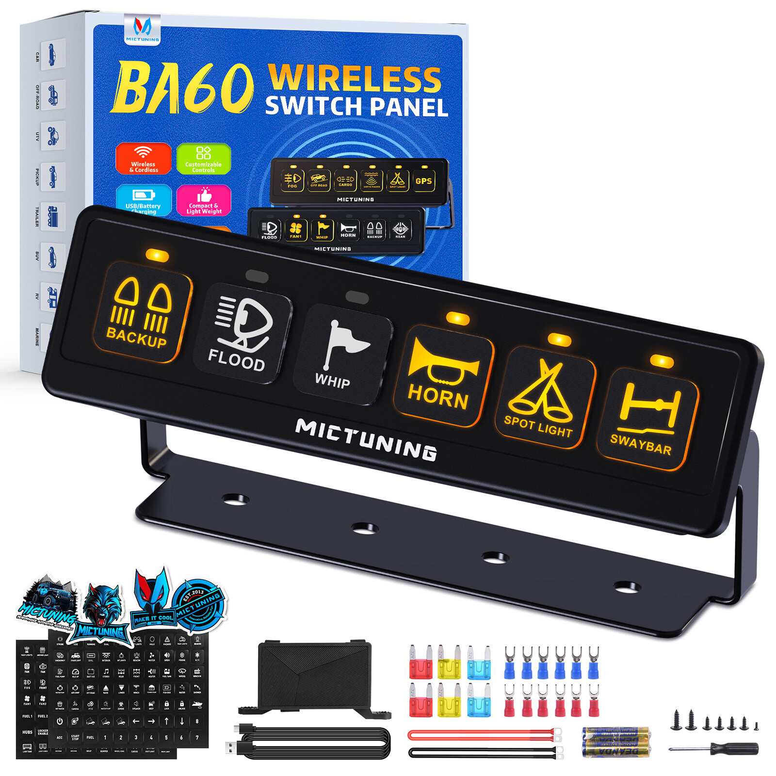 6 Gang Wireless Switch Panel,12V 80A Circuit Control Relay System Pods for Truck