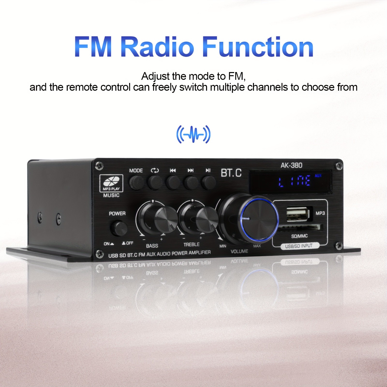 Bluetooth 5.0 Audio Power Amplifier 400W+400W 2.0 CH HiFi Stereo Amp Receiver