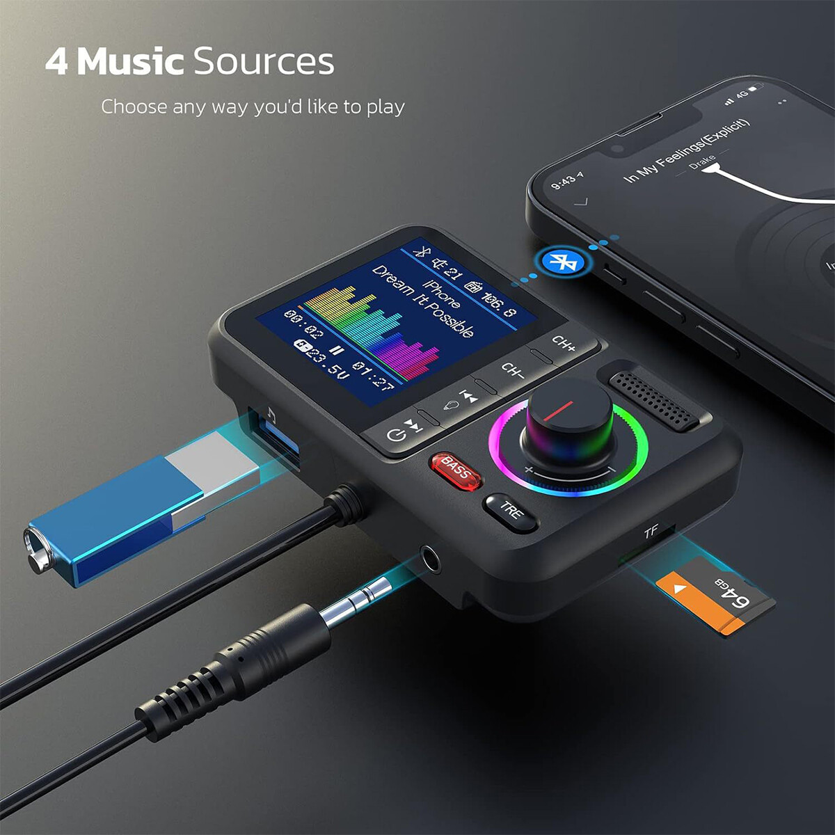 Car FM Wireless Bluetooth Transmitter MP3 Player 2USB Fast Charger Adapter USA