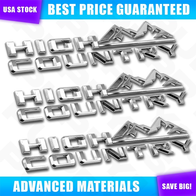 3x 3D Gloss Chrome High Country Fender Emblem Rear Badge For Silverado 2019-2023