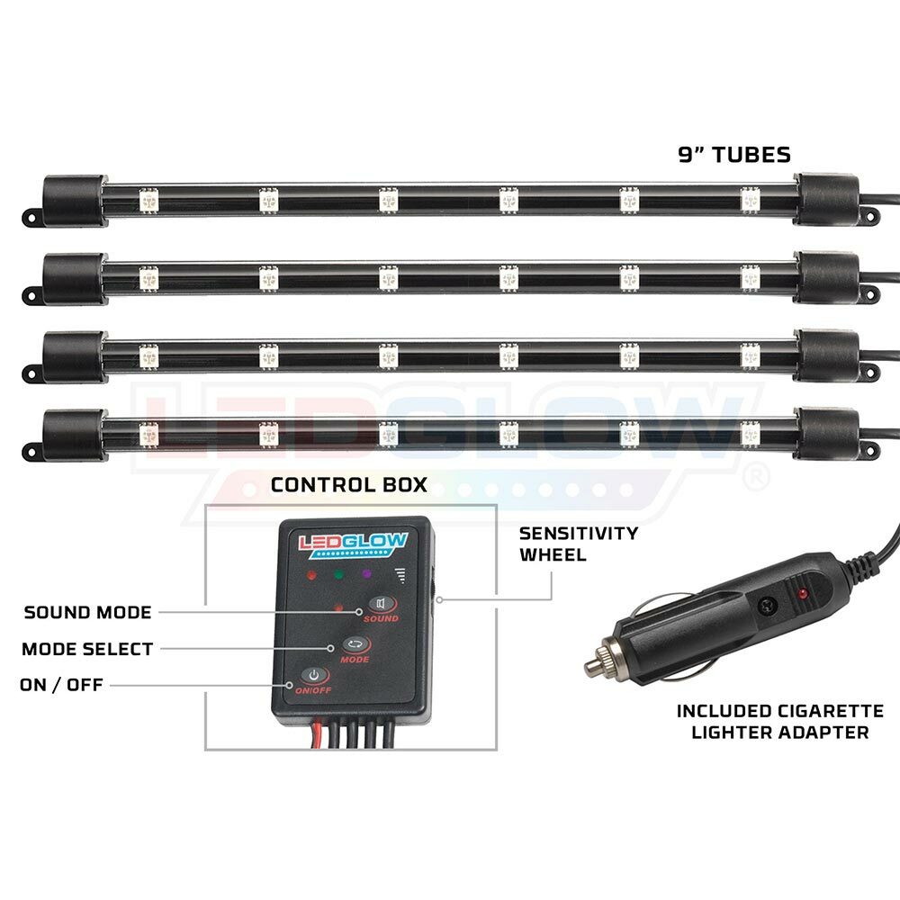 LEDGlow 4pc 7 Color Multi Color LED Interior Underdash Neon Accent Lights Kit
