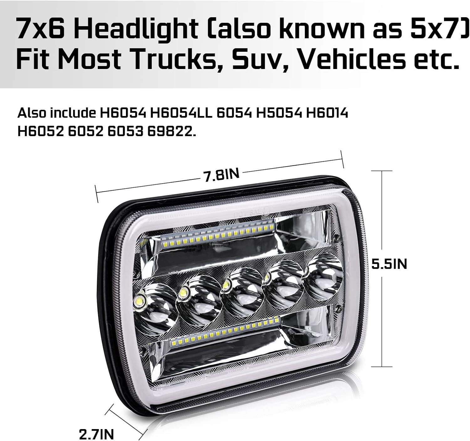 For Ford E-150 Econoline E-250 E-350 7×6″ 5X7″ in LED Headlights Hi-Lo Beam DRL