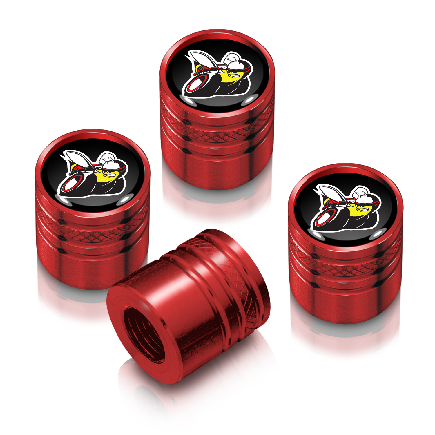 Dodge Scat-Pack Black on Red Aluminum Cylinder-Style Tire Valve Stem Caps