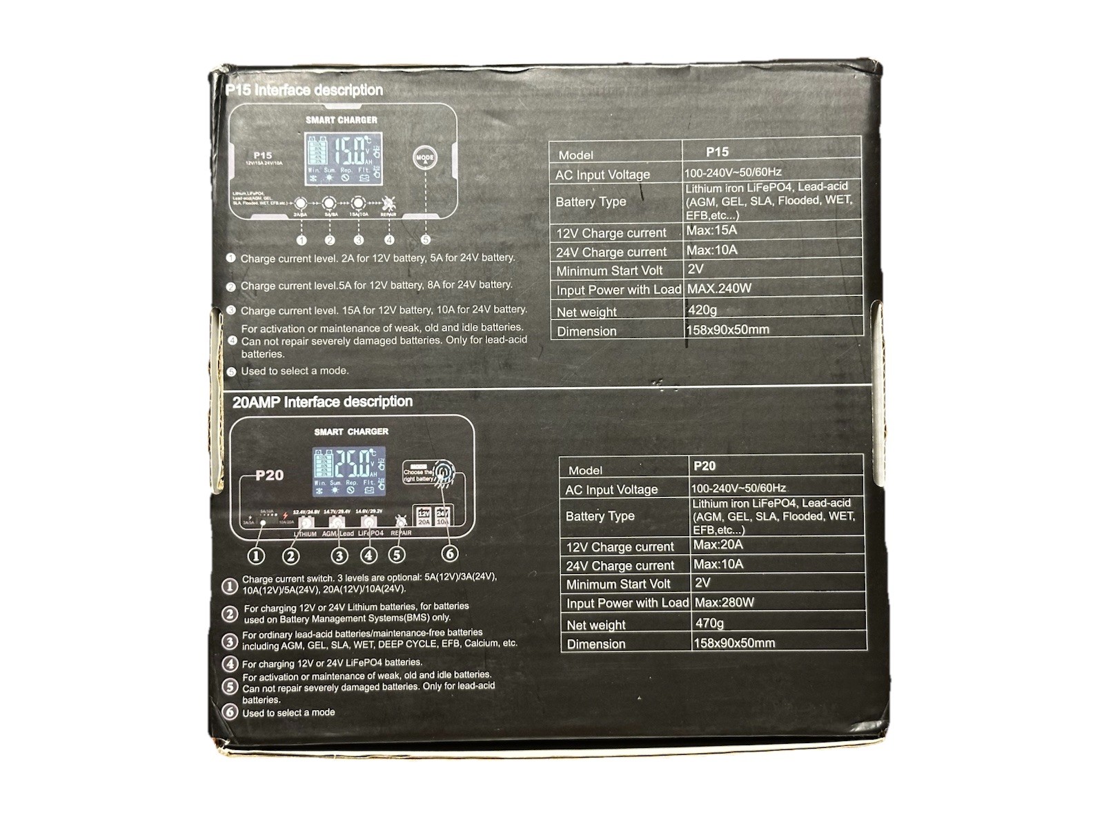✅ New 20-Amp Smart Battery Charger 12V/20A & 24V/10A Lithium Lifepo4 Lead-Acid