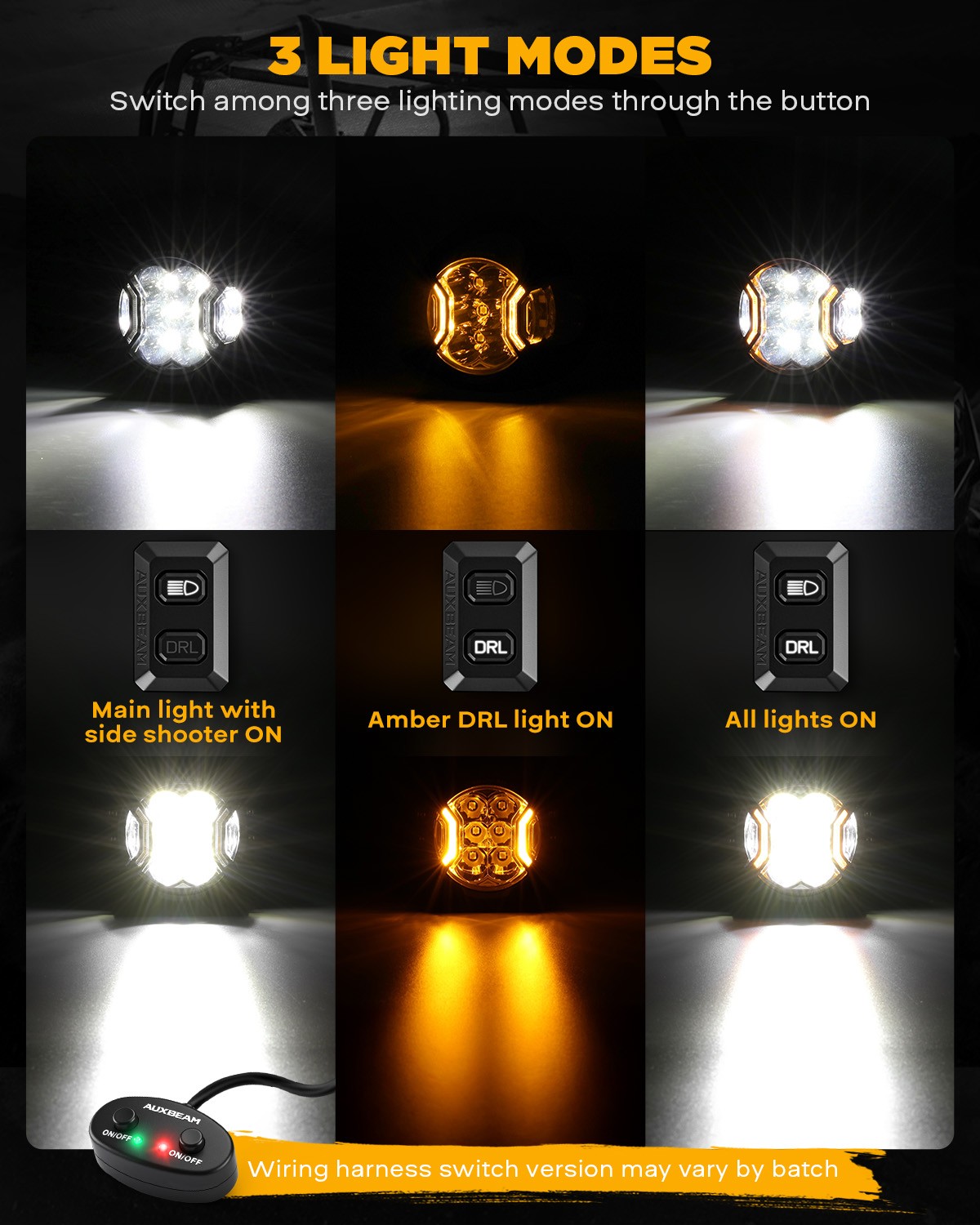 AUXBEAM V-ULTRA 3″/5″/7″/9 Inch LED Side Shooter Amber/White Driving Light Pods