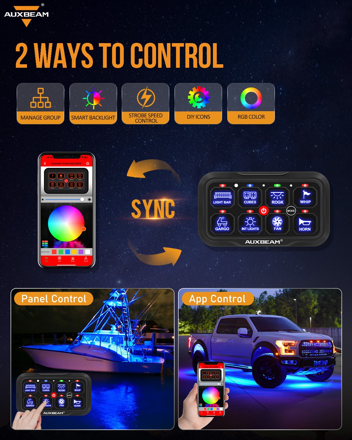 AUXBEAM AR-800 8-Gang Switch Panel RGB bluetooth Control For Can-Am Maverick X3