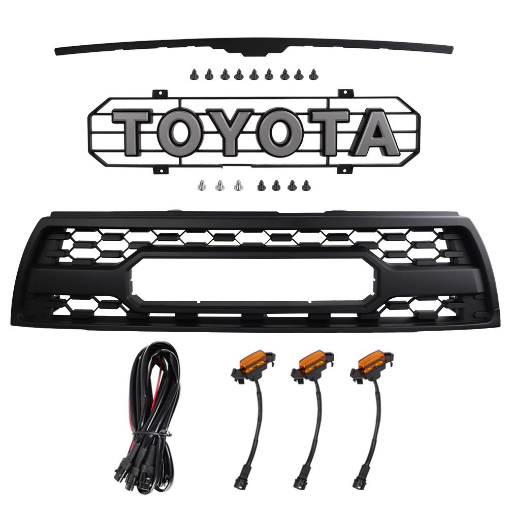 Front Grille For 1996-2002 Toyota 4Runner Black Mesh Grill W/Led Lights&Letters
