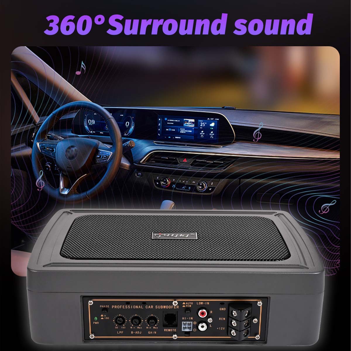 1200W Car Subwoofer Active Underseat Bass Box Audio Speaker Amplifier +Cables US