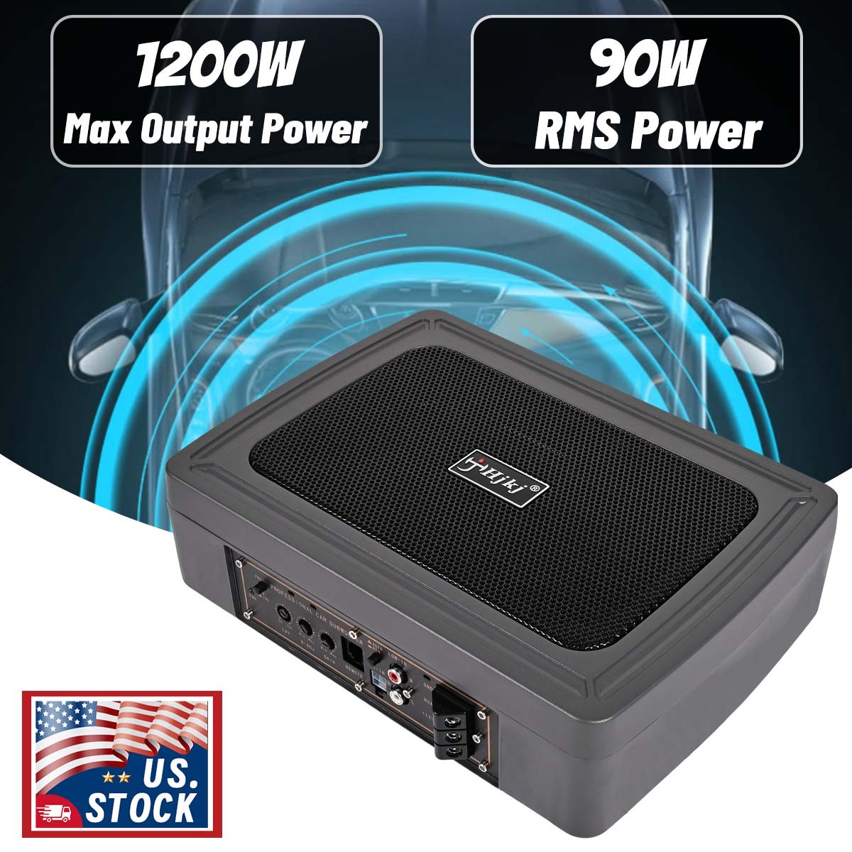 1200W Car Subwoofer Active Underseat Bass Box Audio Speaker Amplifier +Cables US