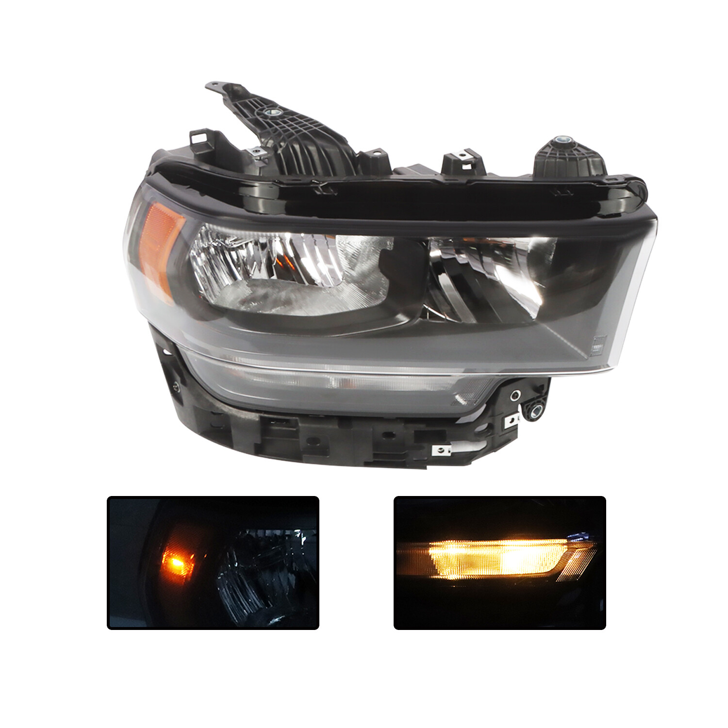 For 2019-2024 Ram 2500 3500 Halogen Model Headlights Headlamps Left+Right Black