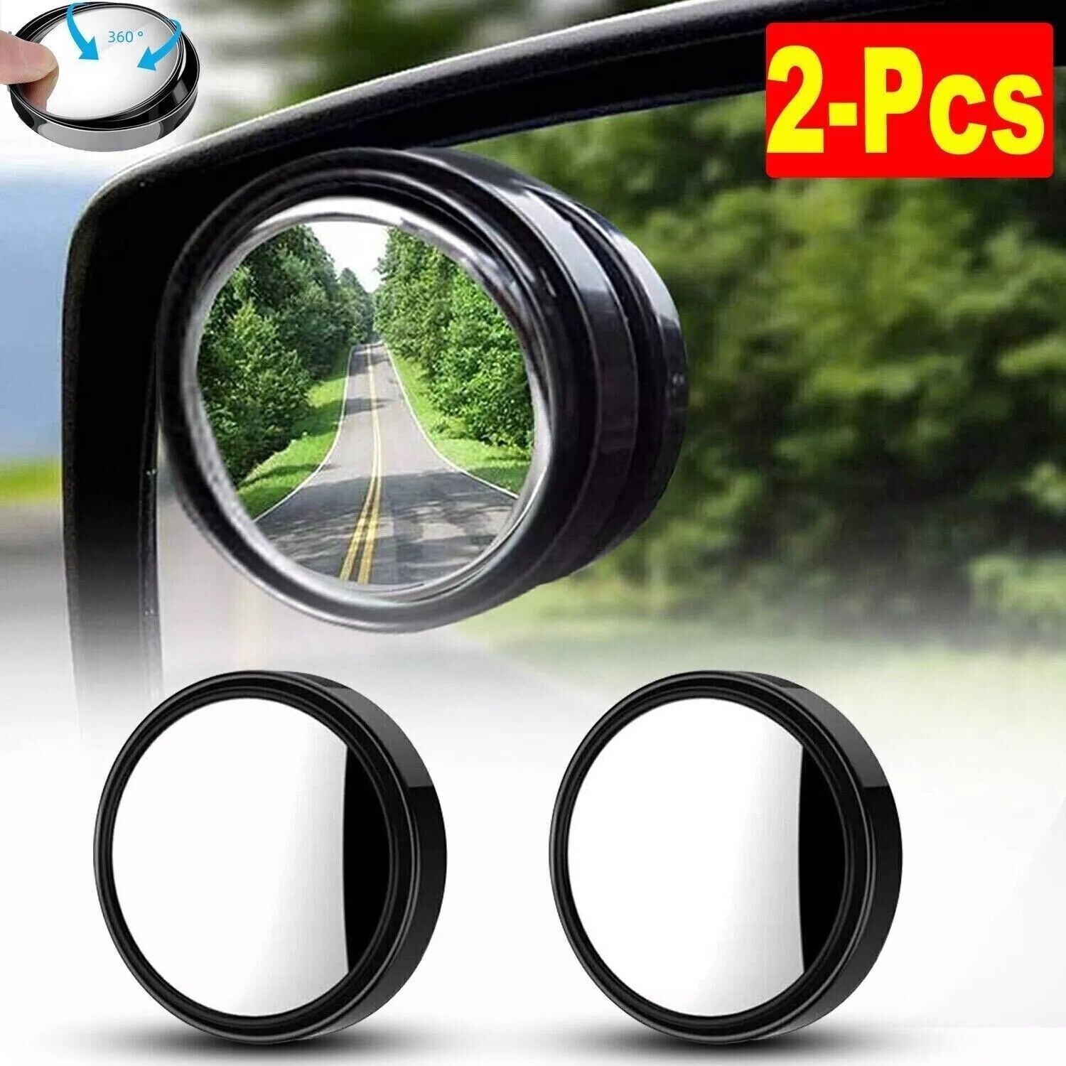2PCS Universal Round Rearview Mirror 360 degrees Blind Spot for Towing Cars Vans