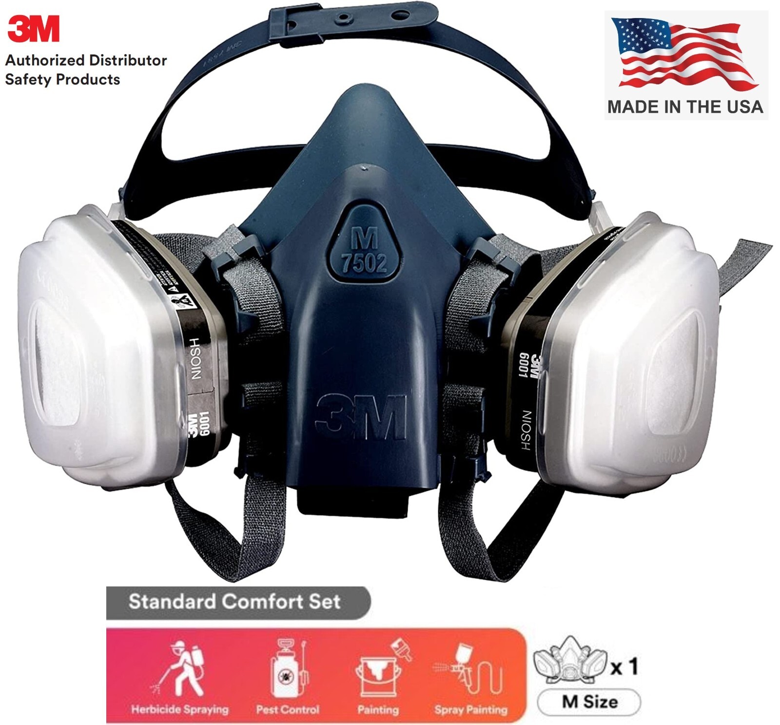 3M 7 IN 1 7503 LG HALF MASK Respirator Protection GAS Spraying Painting USA MADE