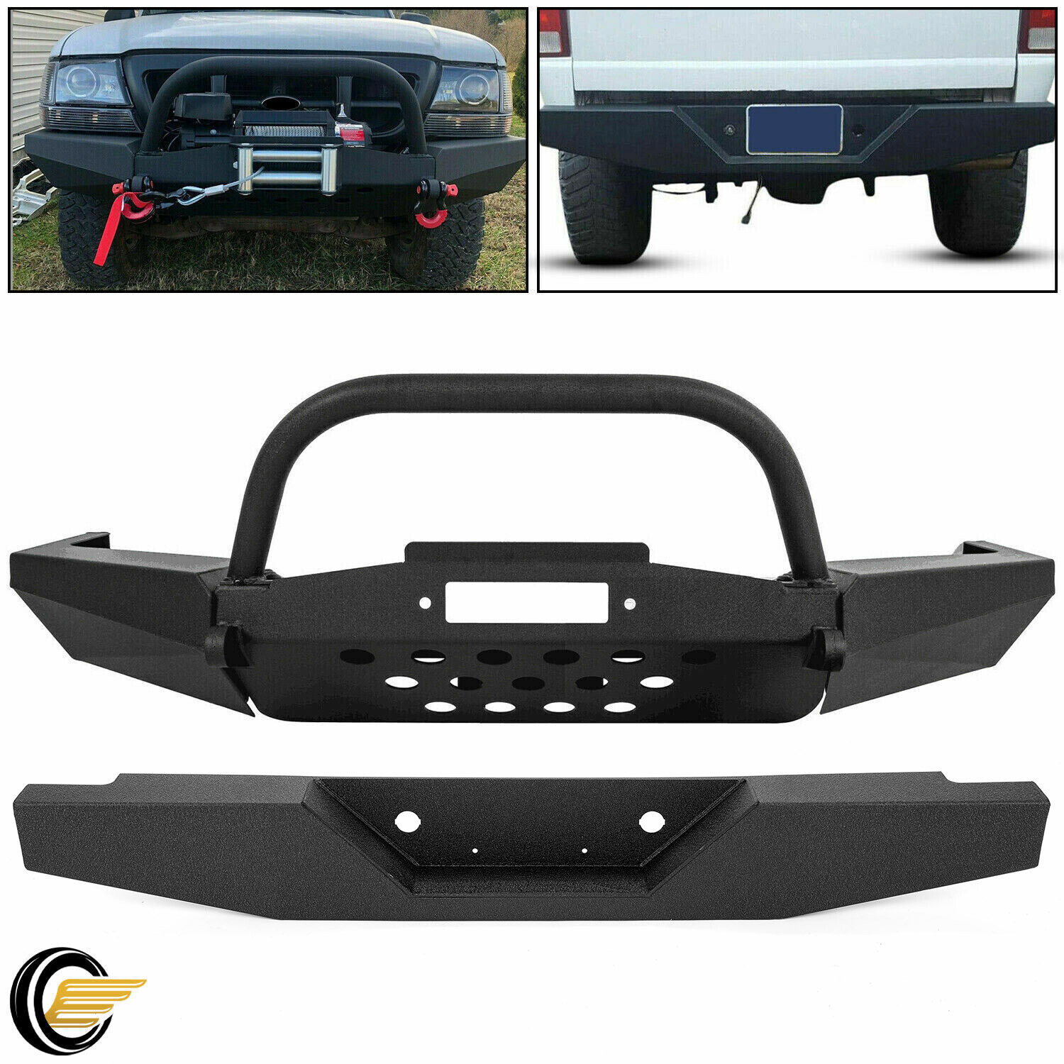 For 1998-2011 Ford Ranger Rear Bumper / Front Winch Bumper with Bull Bar Steel
