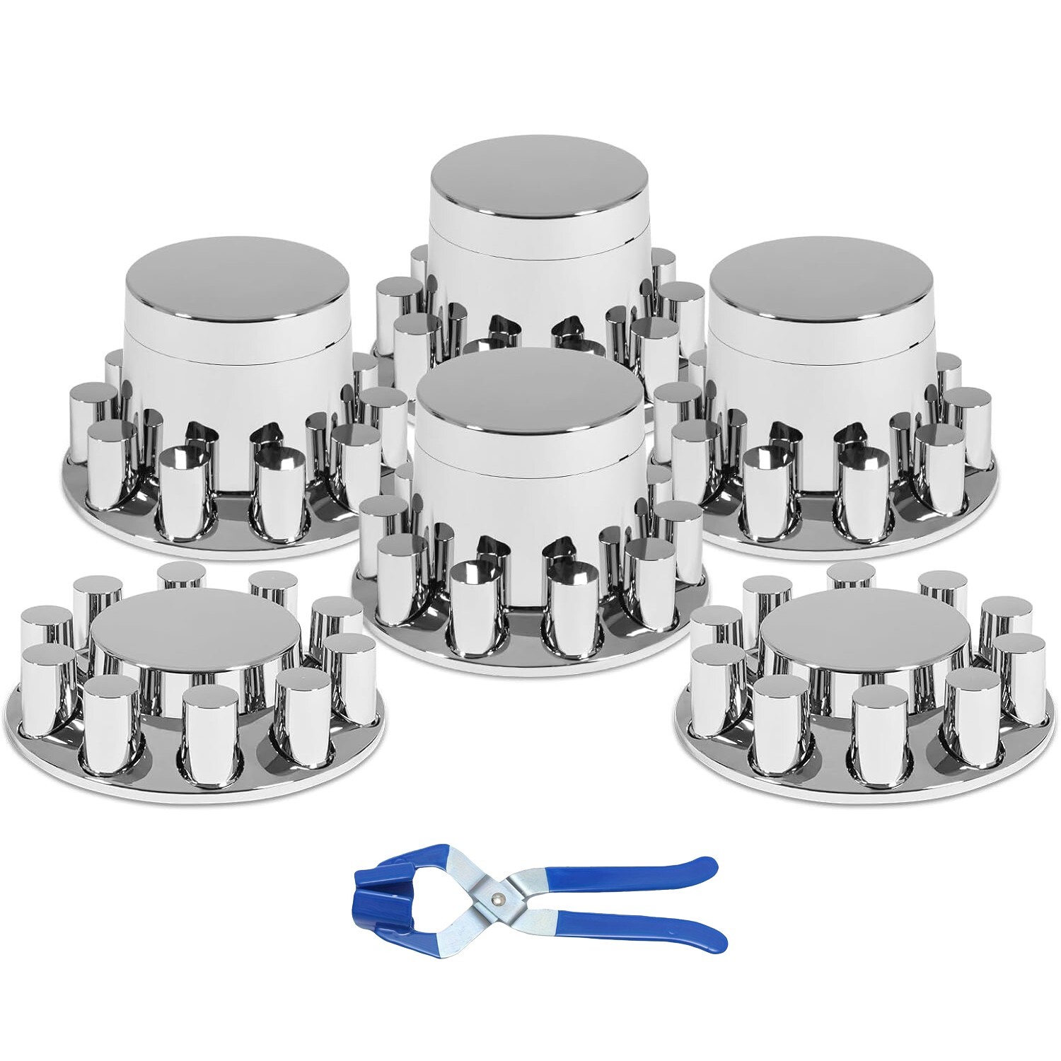 Chrome ABS 33mm Flat Top Axle Cover w/ Thread-On Lug Nut Covers for Semi Trucks
