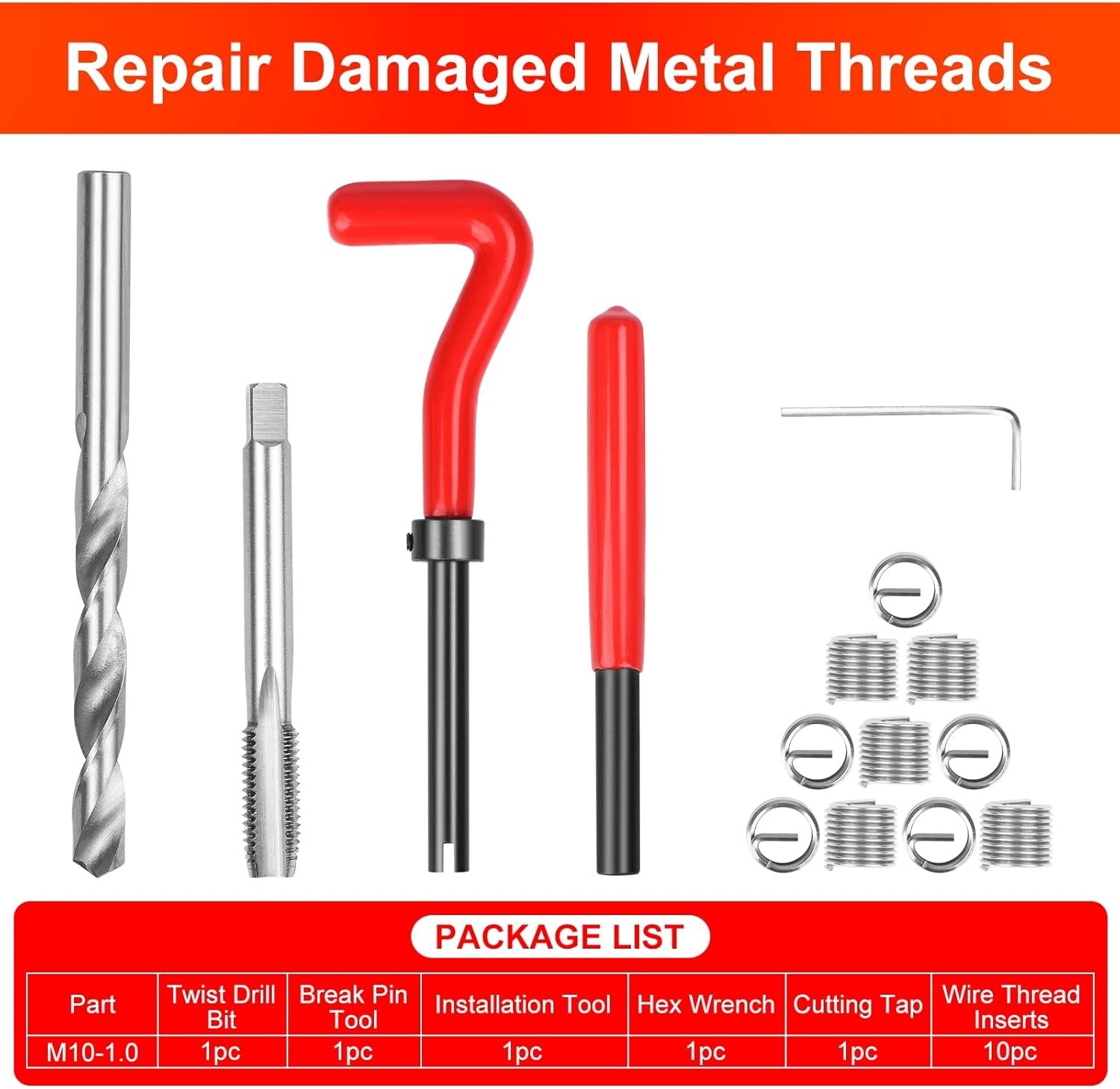 Thread Repair Tool Helicoil Inserts Kit Metric M5/M6/M8/25pc M10/M12/M14/10pc
