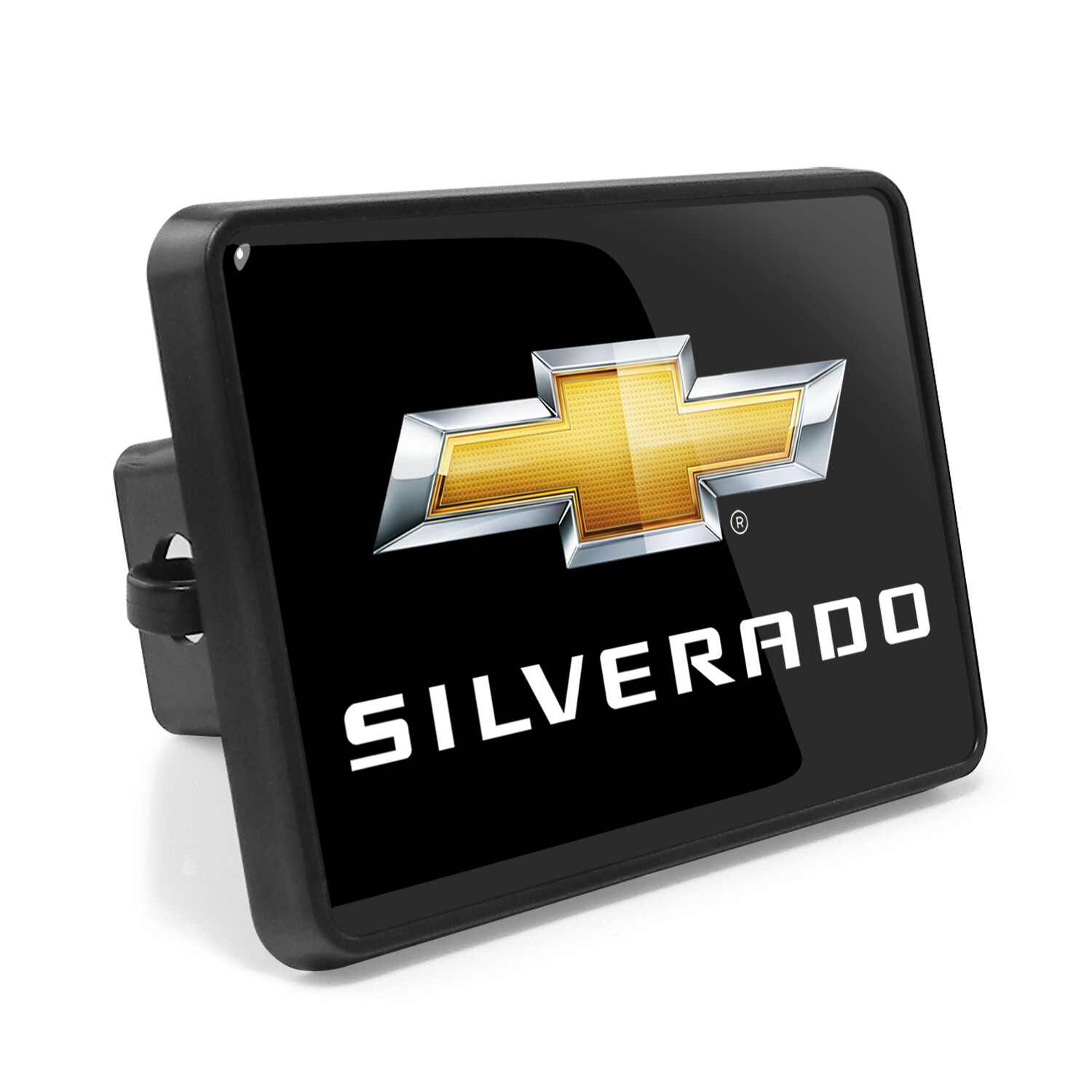 Chevrolet Silverado UV Graphic Black Metal Plate on ABS Plastic Tow Hitch Cover
