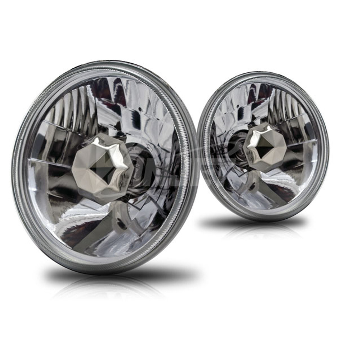 5″ Round Conversion Head Lights Clear Lens Headlamp Chrome Housing ABS Plastic