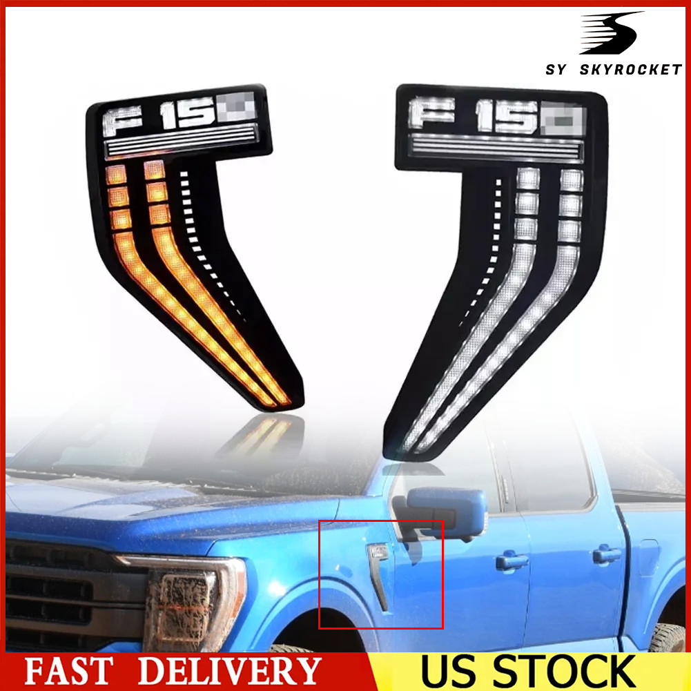 LH+RH Turn Signal For Ford F150 2021-2023 Front Fender Side LED DRL Marker Lamps