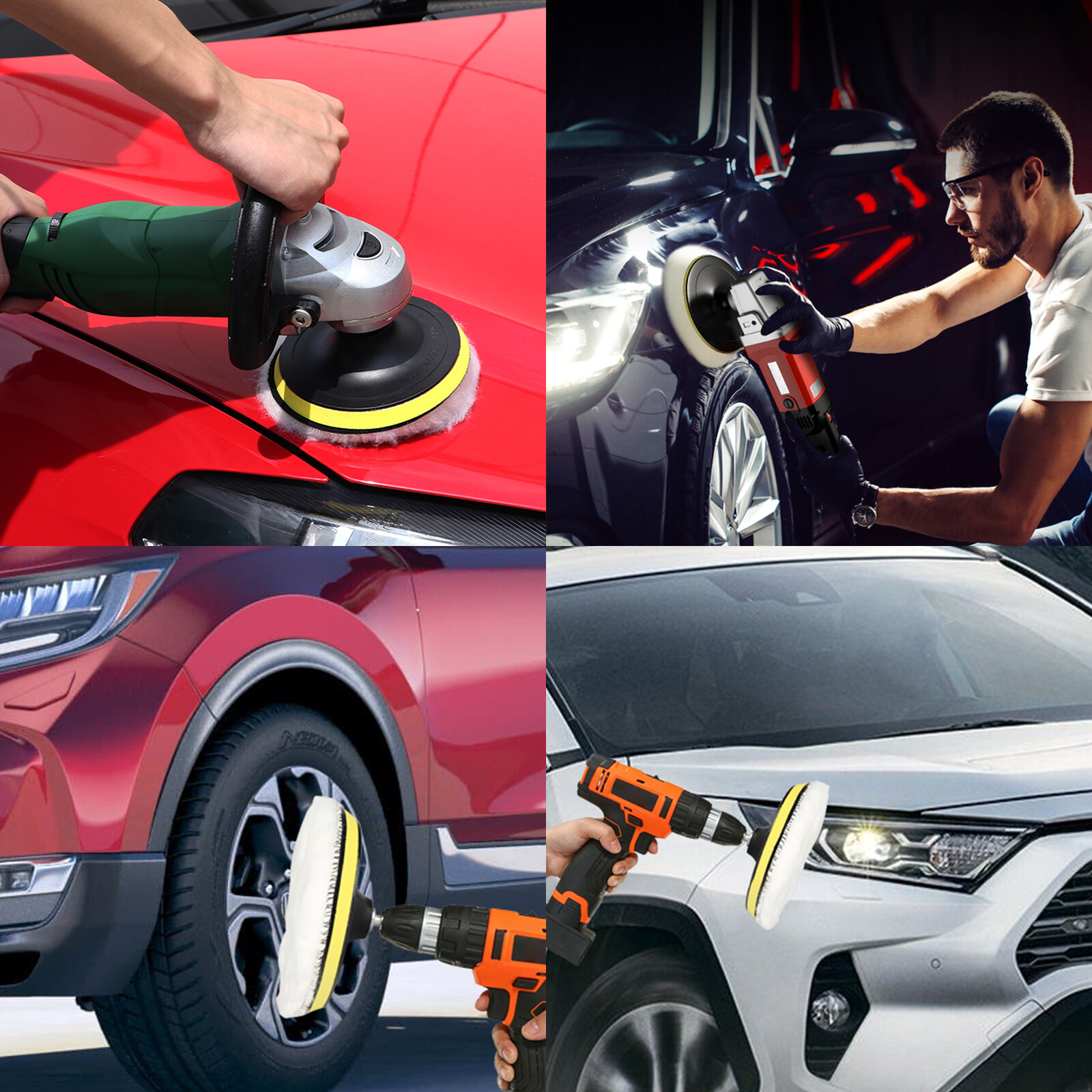 5x 6″ Car Polishing Pads Buffing Wool Wheel Mop Kit Bonnet Buffer Pad Polisher