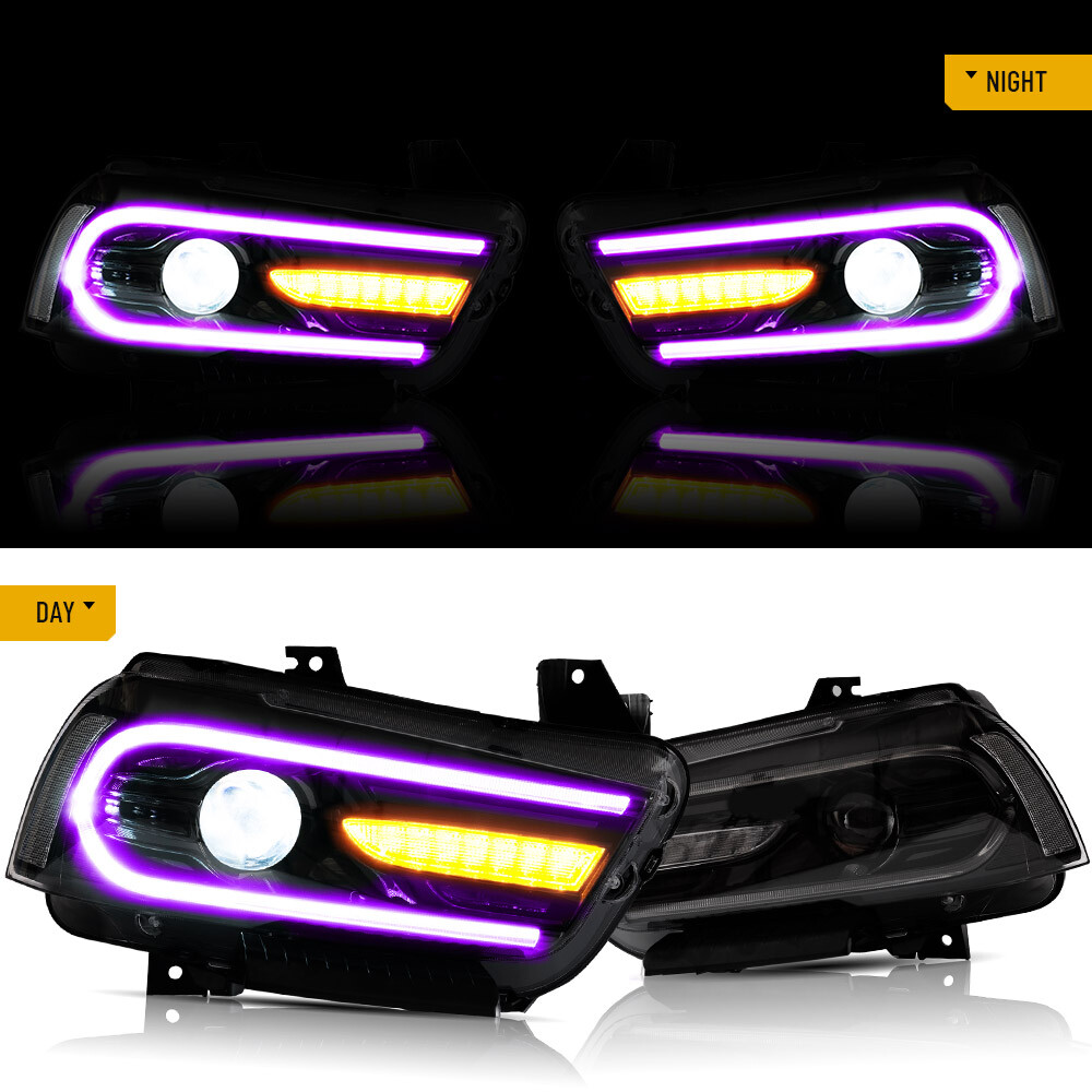 2X VLAND Multicolor DRL Projector LED RGB Headlights For Dodge Charger 2011-2014