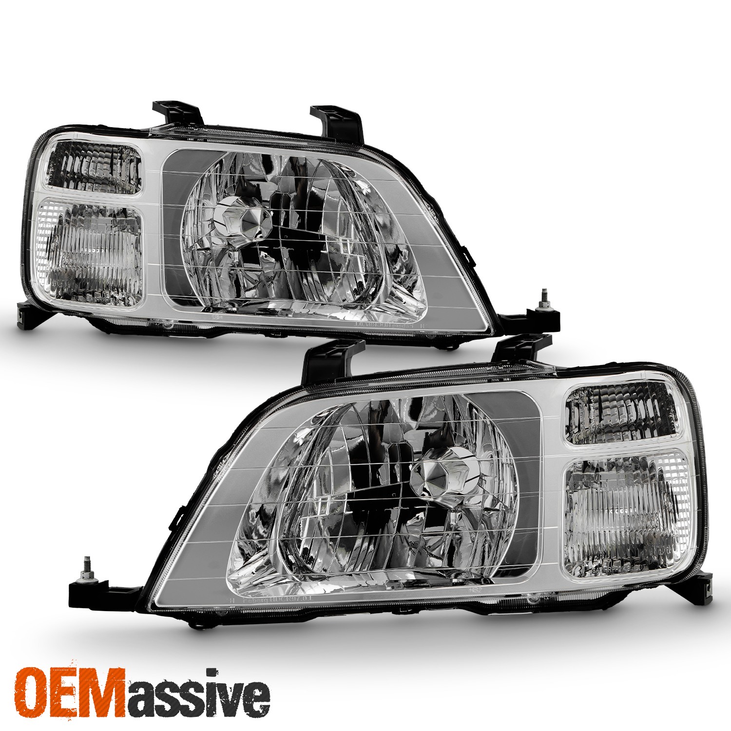 For 1997-2001 Honda CRV Chrome Headlights Headlamp Pair Driver LH+Passenger RH